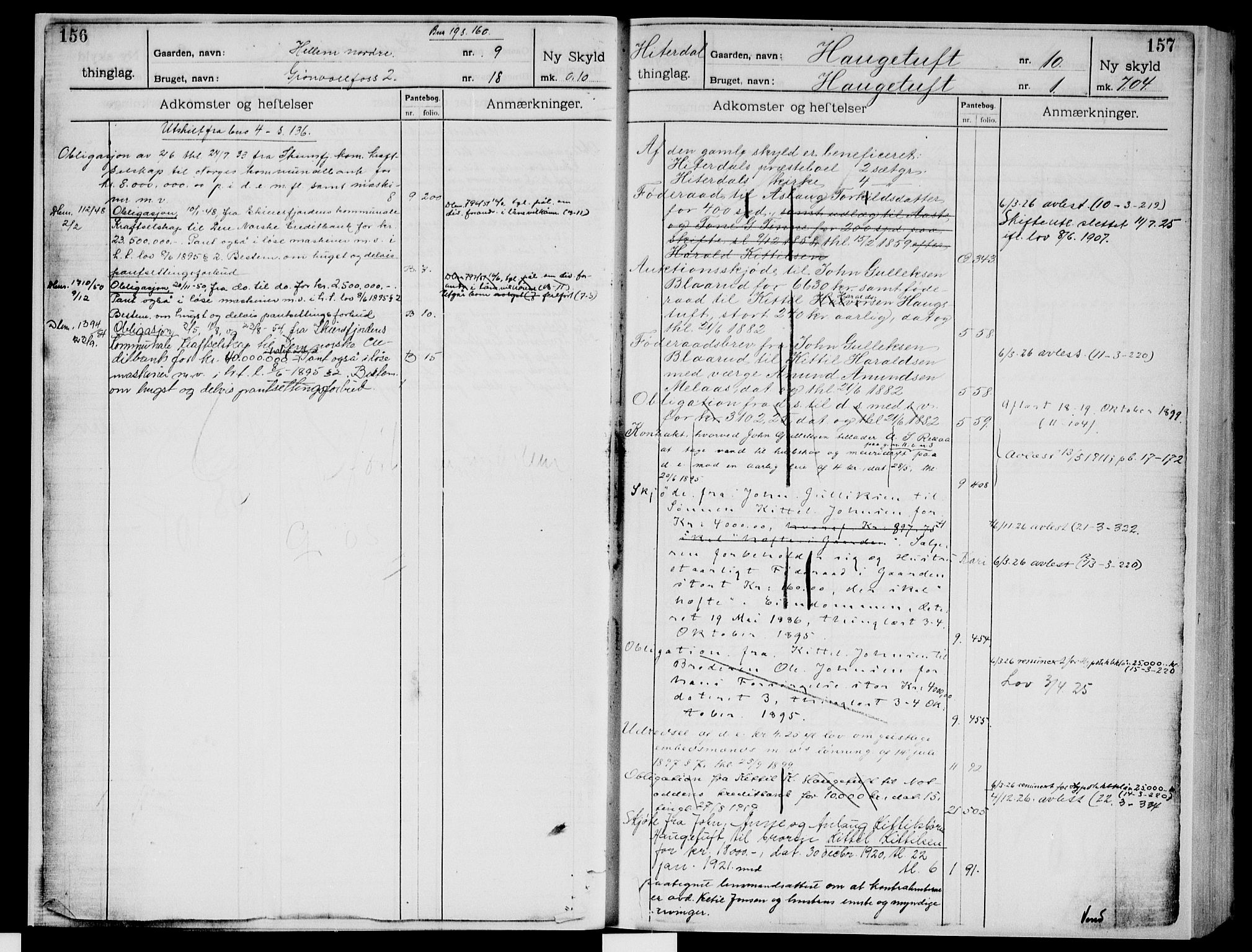 Nedre Telemark sorenskriveri, AV/SAKO-A-135/G/Gb/Gbe/L0001: Panteregister nr. V 1, s. 156-157