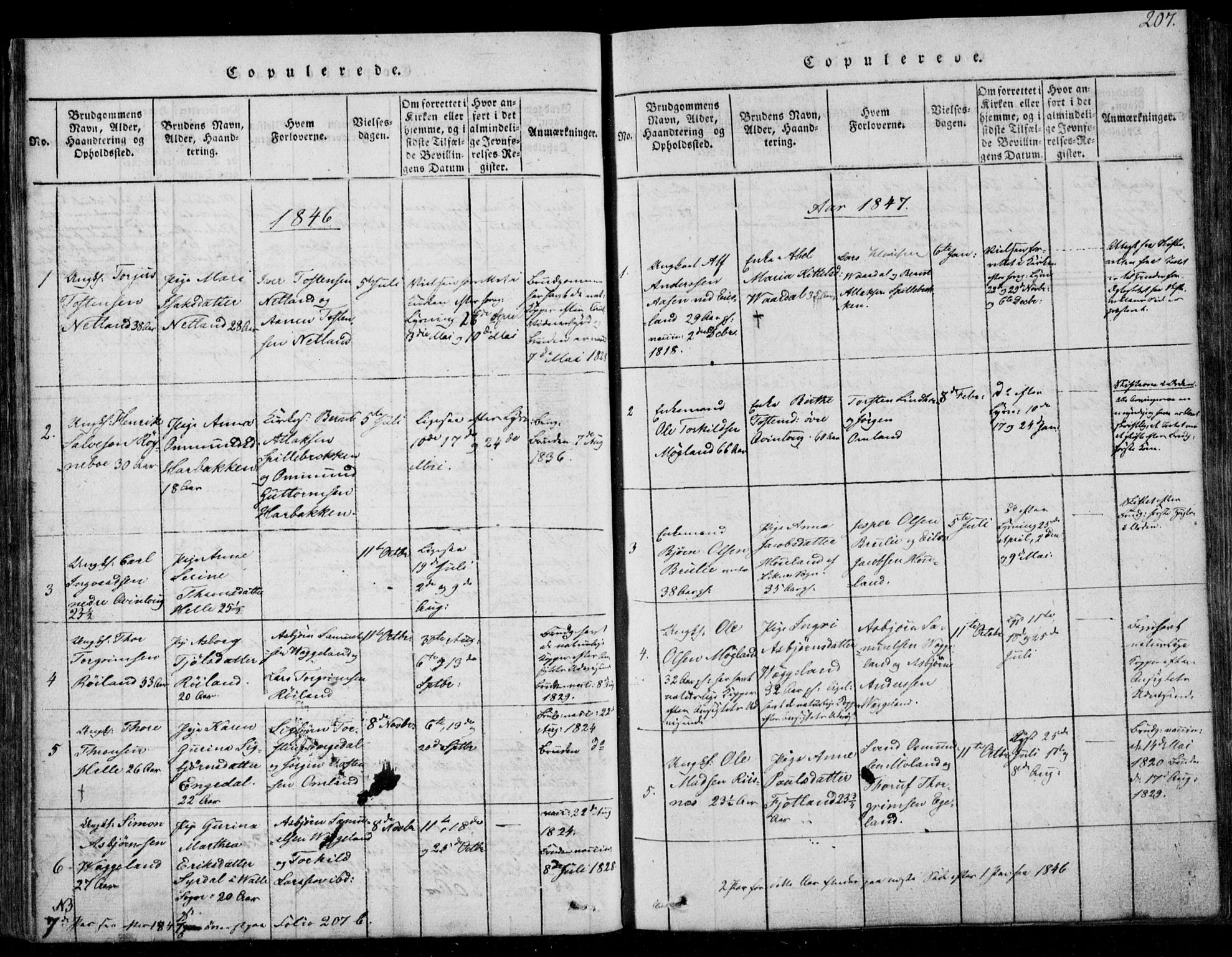 Fjotland sokneprestkontor, SAK/1111-0010/F/Fb/L0001: Klokkerbok nr. B 1, 1816-1849, s. 207