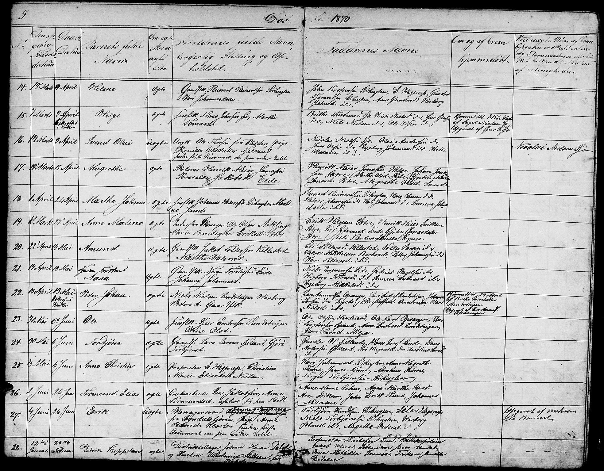 Fjelberg sokneprestembete, AV/SAB-A-75201/H/Hab: Klokkerbok nr. B 3, 1868-1888, s. 5