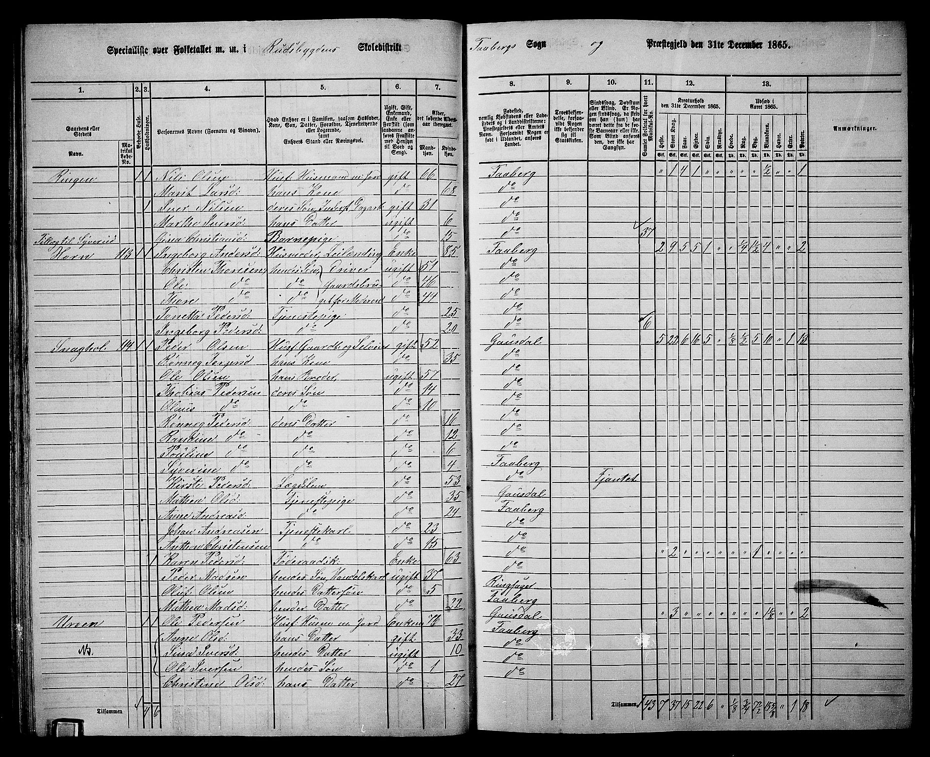 RA, Folketelling 1865 for 0524L Fåberg prestegjeld, Fåberg sokn og Lillehammer landsokn, 1865, s. 51