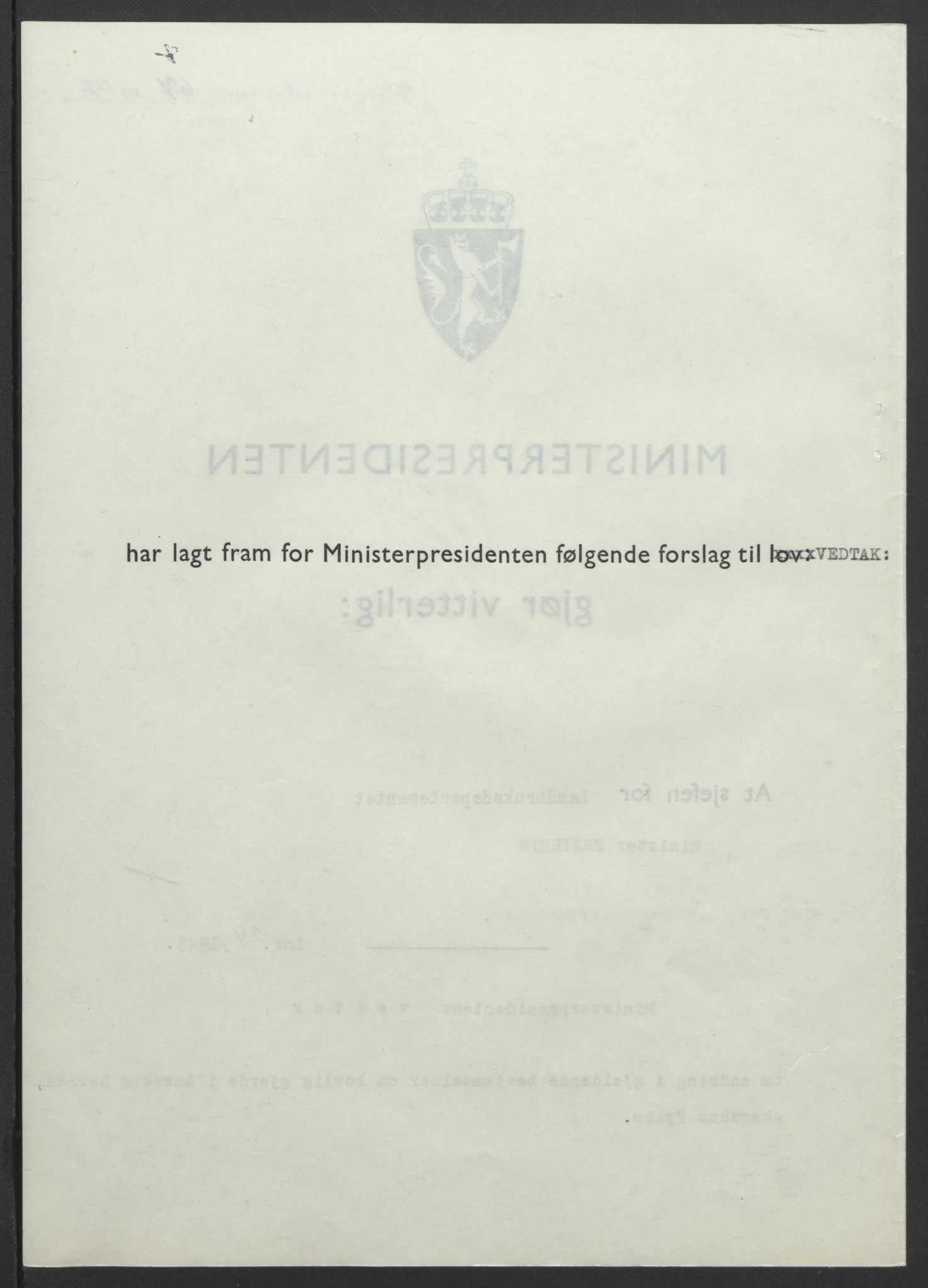 NS-administrasjonen 1940-1945 (Statsrådsekretariatet, de kommisariske statsråder mm), RA/S-4279/D/Db/L0101/0001: -- / Lover og vedtak, 1945, s. 238
