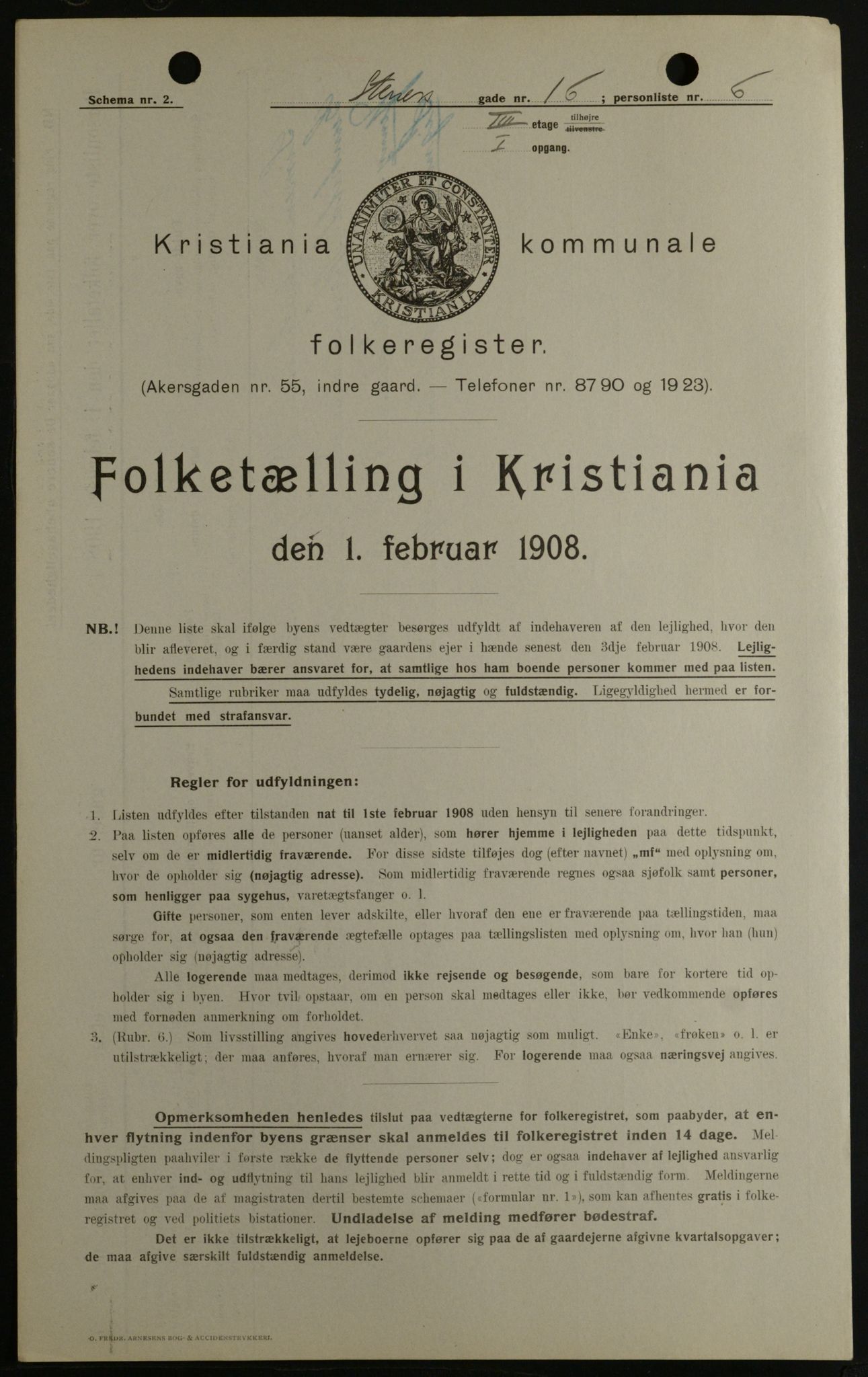 OBA, Kommunal folketelling 1.2.1908 for Kristiania kjøpstad, 1908, s. 91196