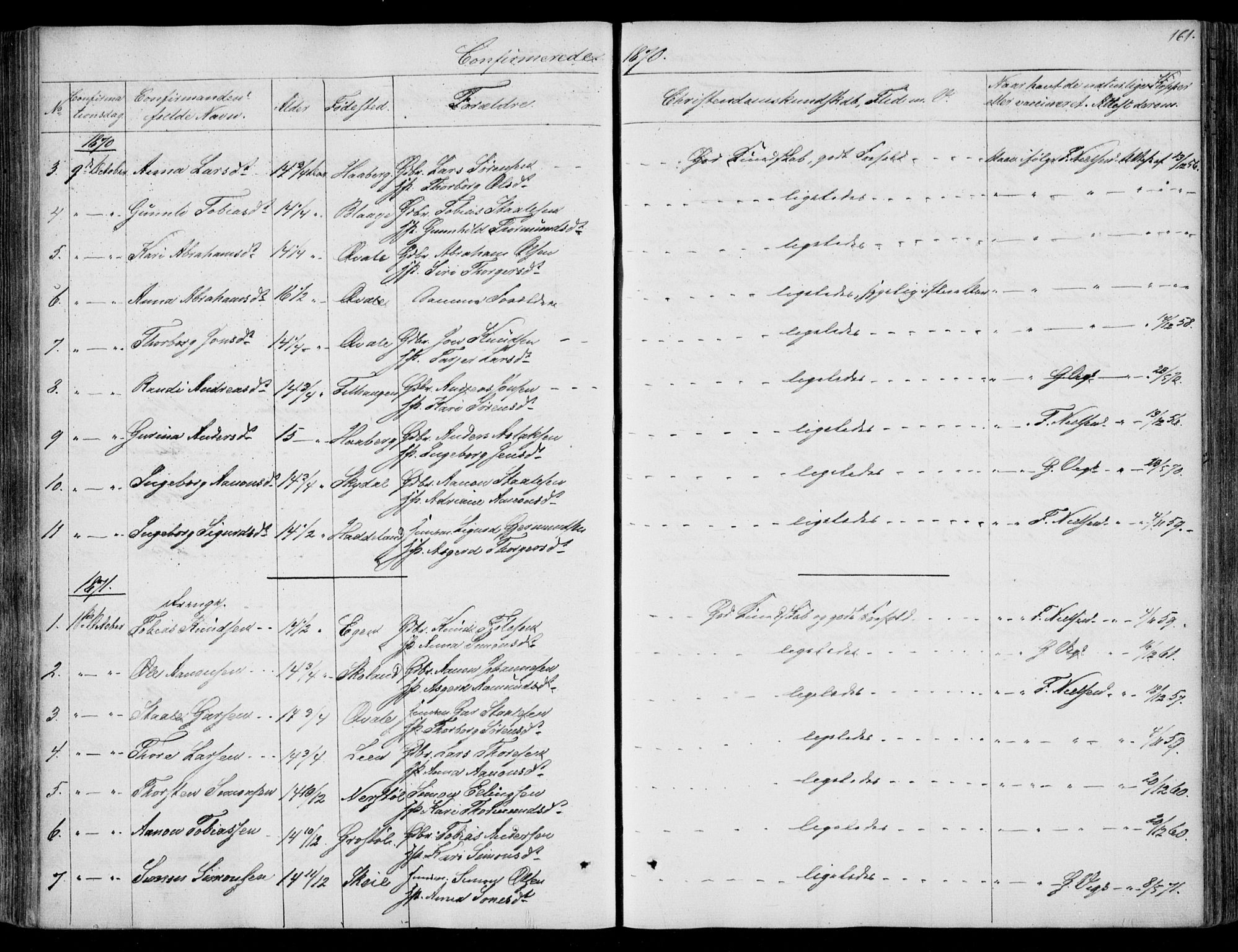 Hægebostad sokneprestkontor, SAK/1111-0024/F/Fa/Fab/L0002: Ministerialbok nr. A 2, 1836-1872, s. 161