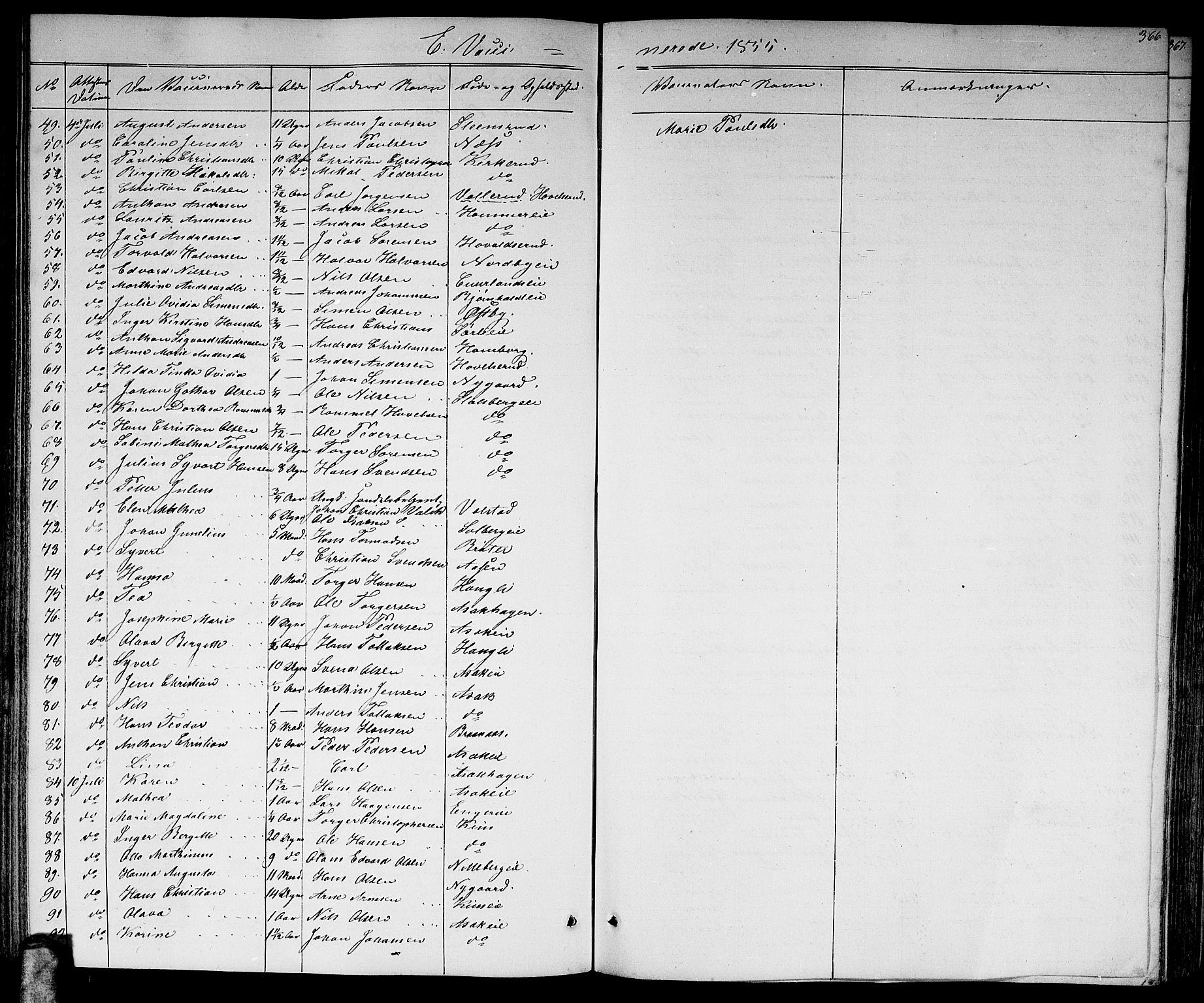 Skedsmo prestekontor Kirkebøker, AV/SAO-A-10033a/G/Ga/L0002: Klokkerbok nr. I 2, 1855-1872, s. 366