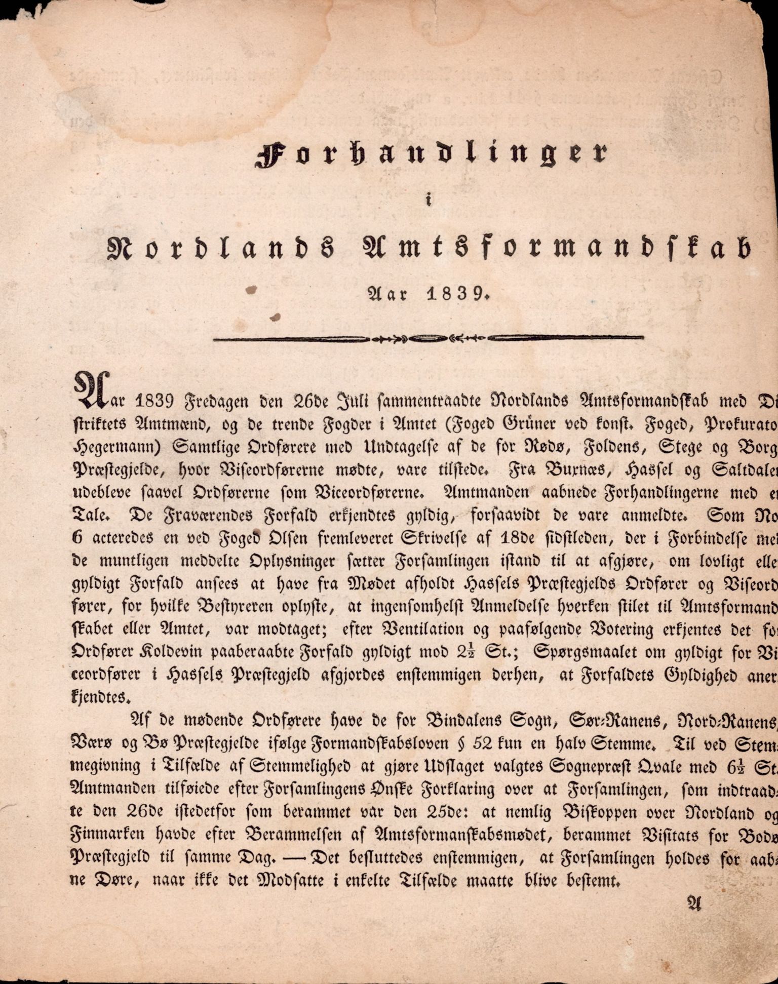 Nordland Fylkeskommune. Fylkestinget, AIN/NFK-17/176/A/Ac/L0002: Fylkestingsforhandlinger 1839-1848, 1839-1848
