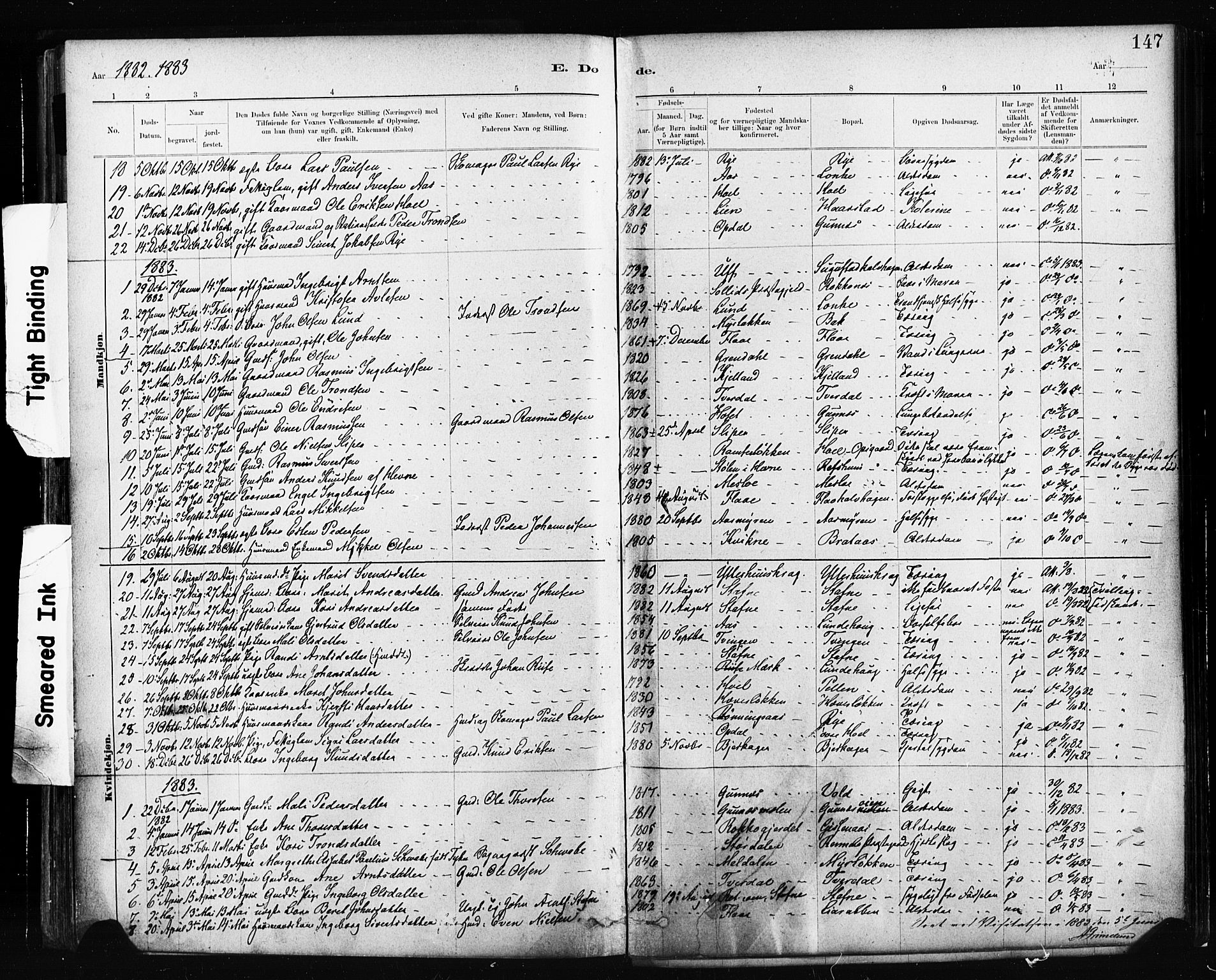 Ministerialprotokoller, klokkerbøker og fødselsregistre - Sør-Trøndelag, AV/SAT-A-1456/674/L0871: Ministerialbok nr. 674A03, 1880-1896, s. 147