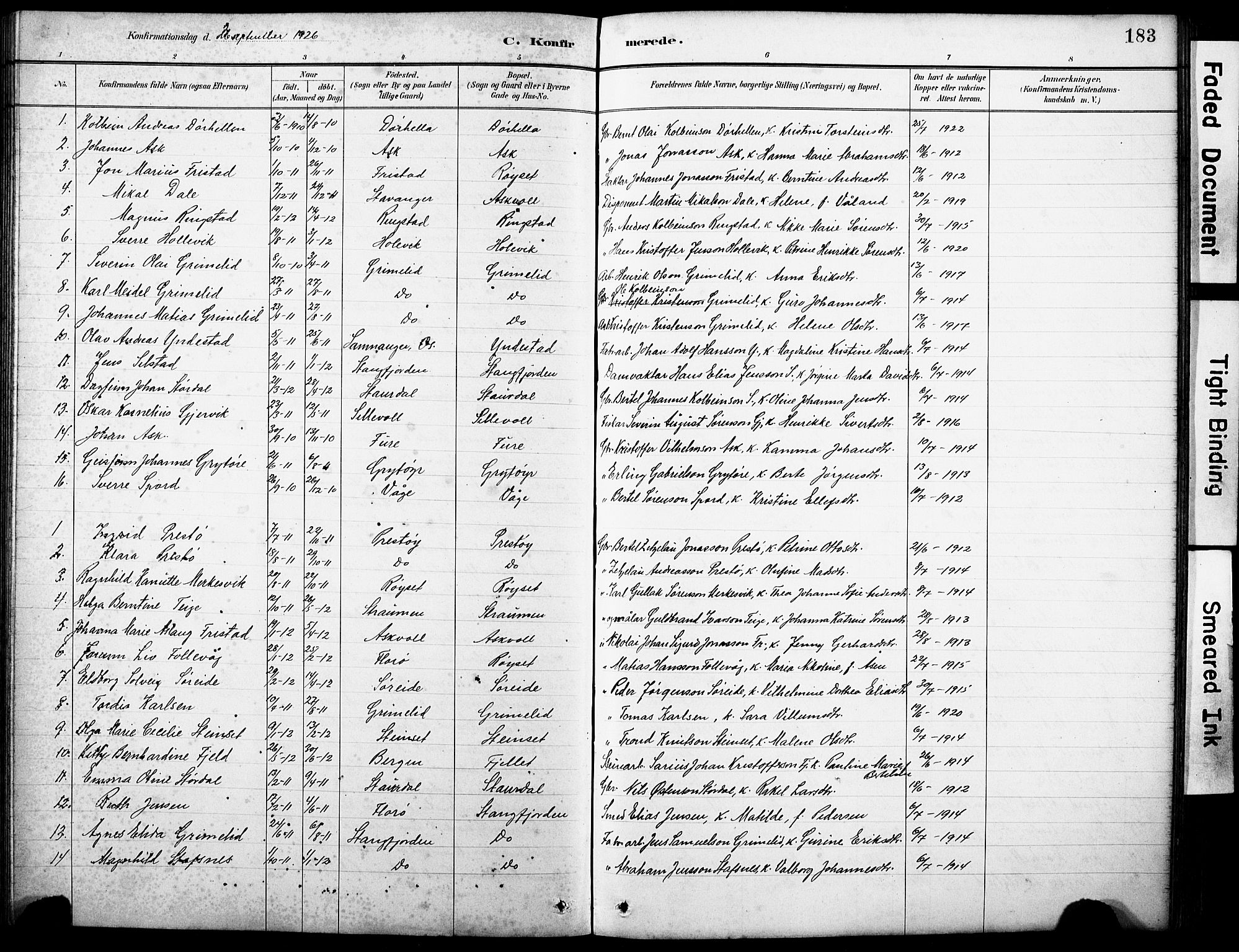 Askvoll sokneprestembete, AV/SAB-A-79501/H/Hab/Haba/L0003: Klokkerbok nr. A 3, 1886-1928, s. 183