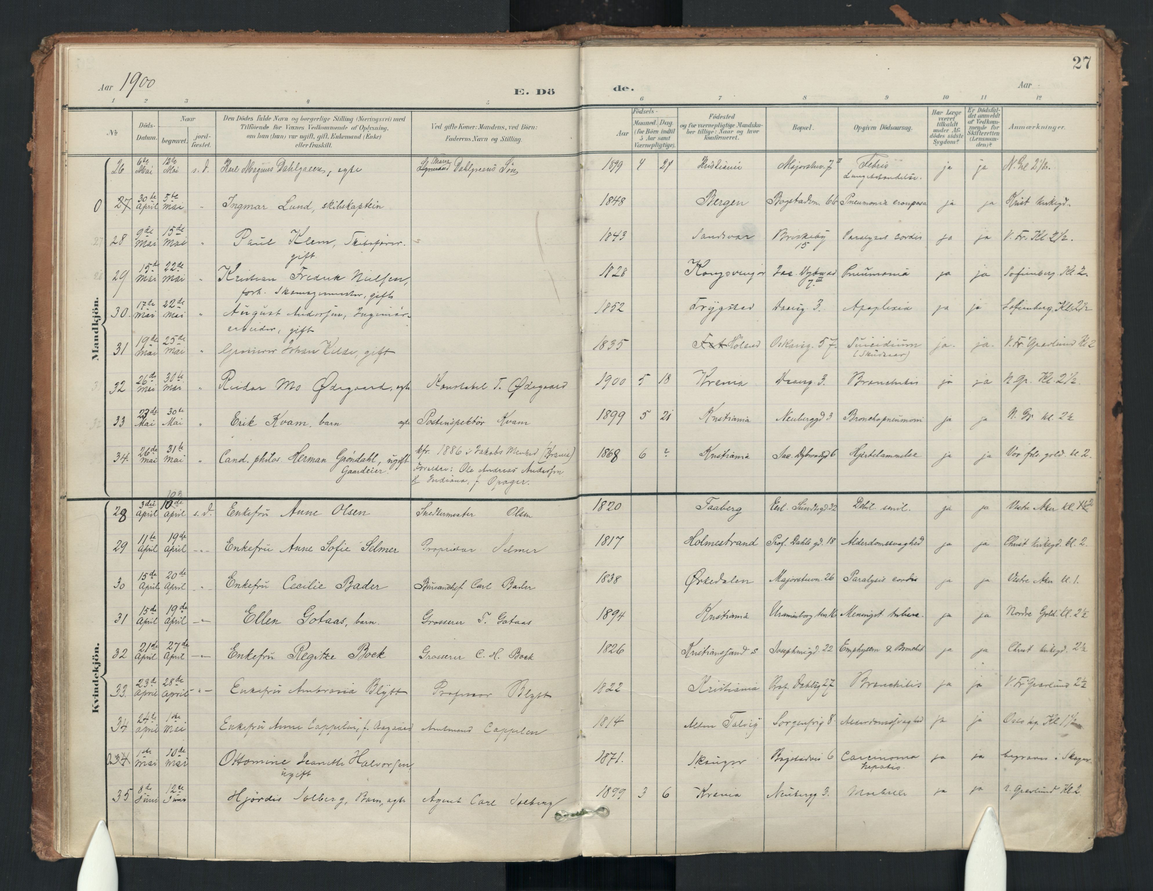 Uranienborg prestekontor Kirkebøker, AV/SAO-A-10877/F/Fa/L0008: Ministerialbok nr. 8, 1898-1936, s. 27