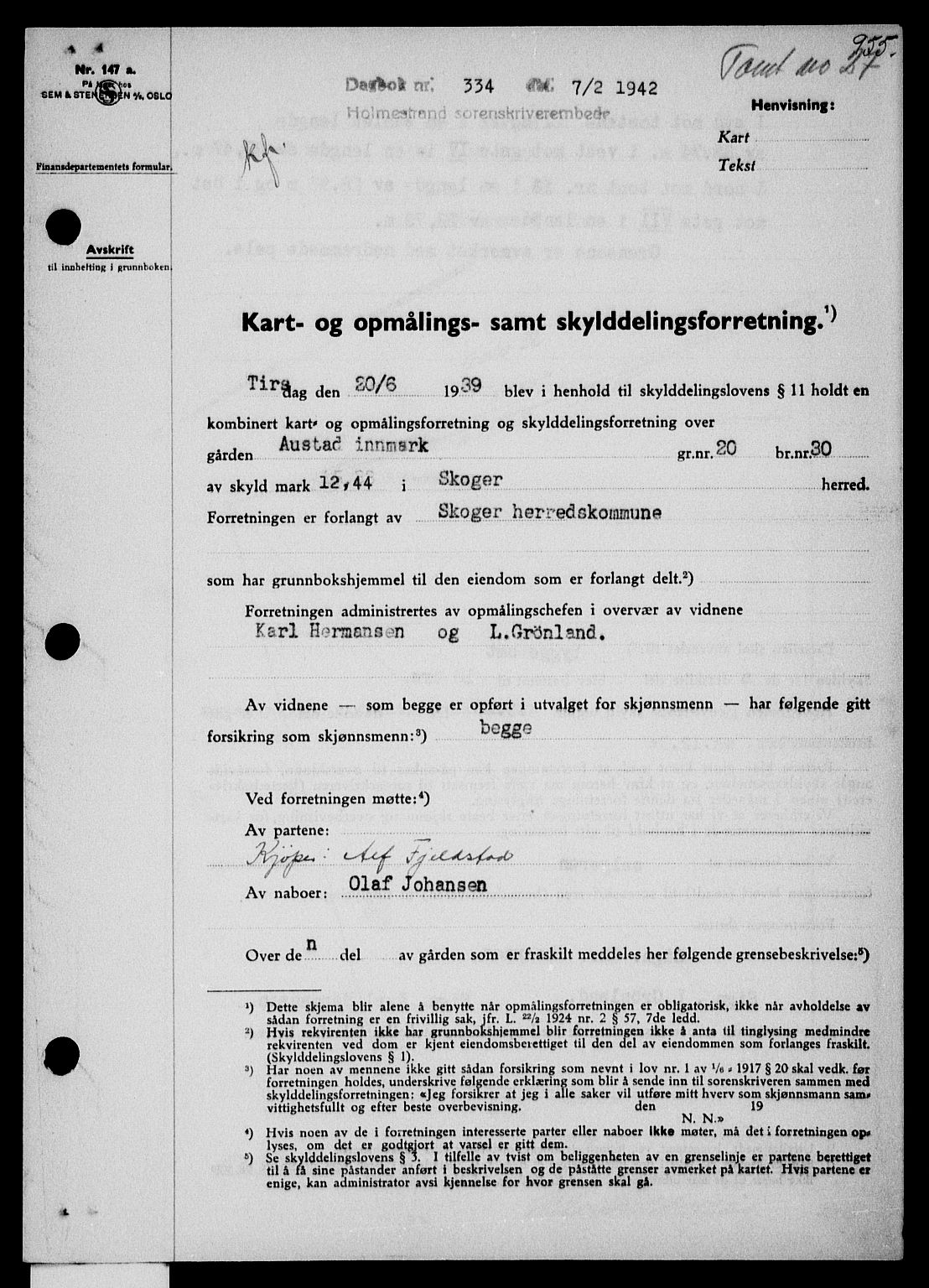 Holmestrand sorenskriveri, SAKO/A-67/G/Ga/Gaa/L0054: Pantebok nr. A-54, 1941-1942, Dagboknr: 334/1942