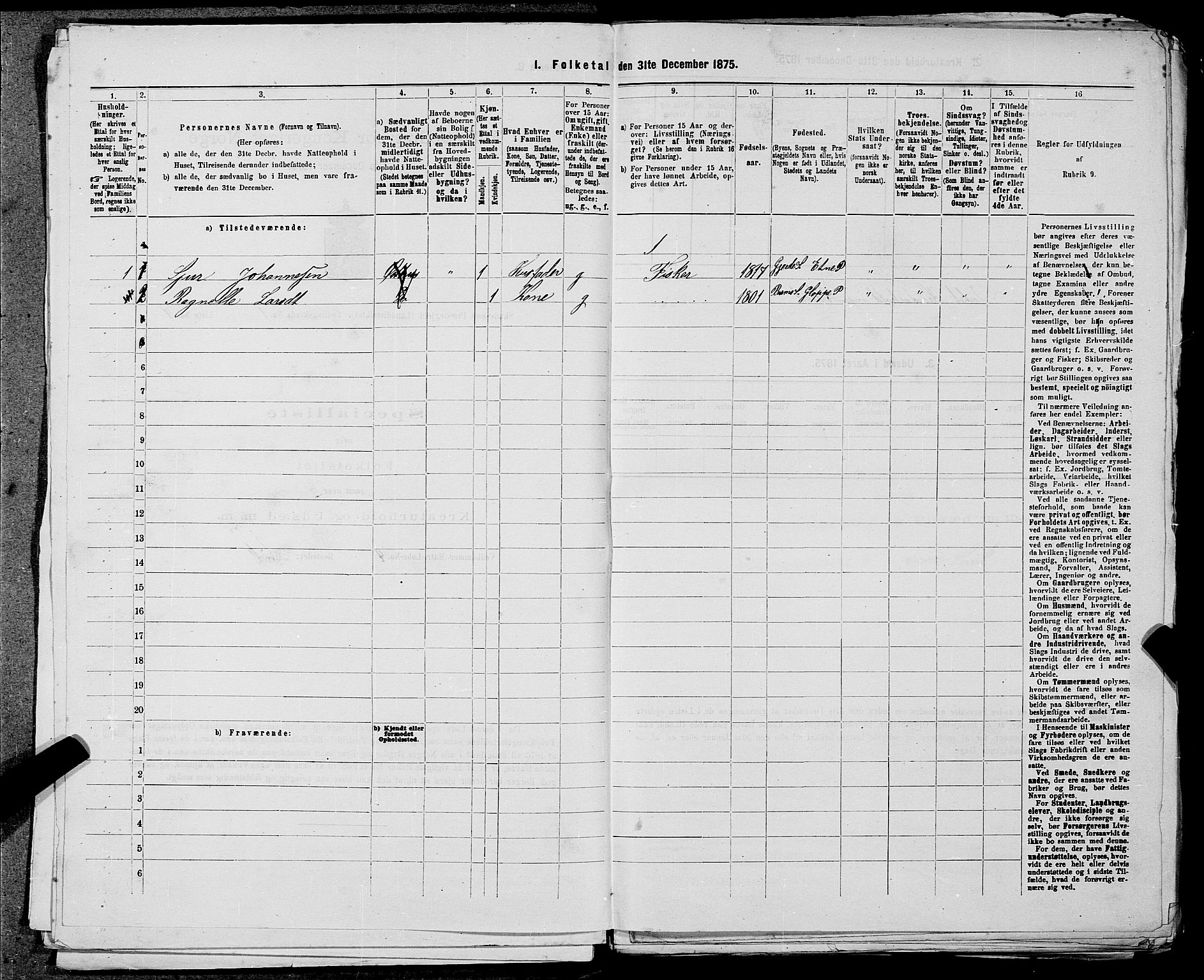 SAST, Folketelling 1875 for 1150L Skudenes prestegjeld, Falnes sokn, Åkra sokn og Ferkingstad sokn, 1875, s. 82