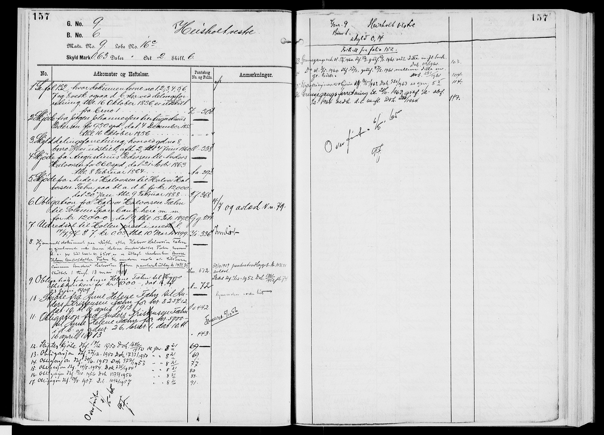 Nedre Telemark sorenskriveri, AV/SAKO-A-135/G/Gb/Gbg/L0001: Panteregister nr. VII 1, s. 157
