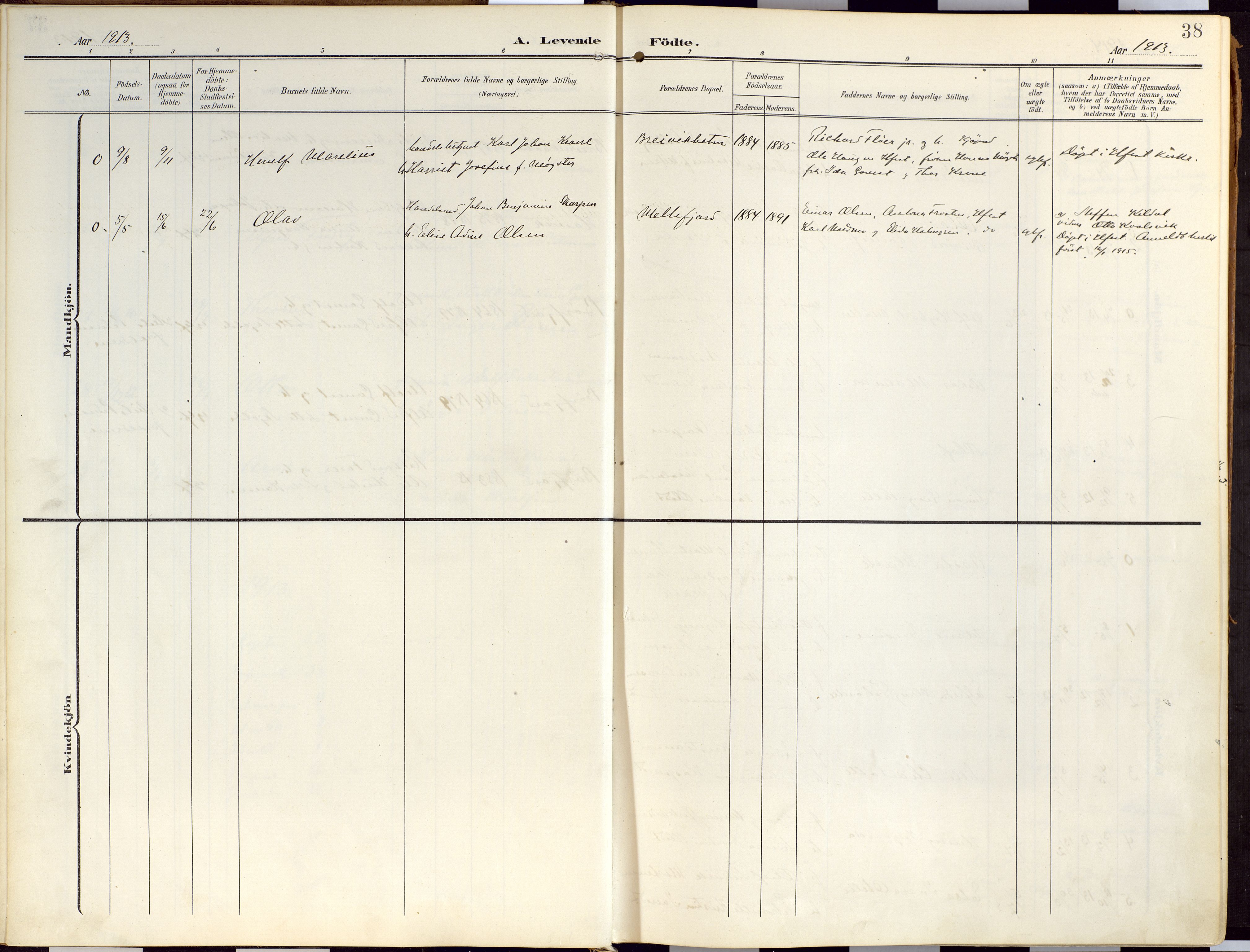 Loppa sokneprestkontor, AV/SATØ-S-1339/H/Ha/L0010kirke: Ministerialbok nr. 10, 1907-1922, s. 38