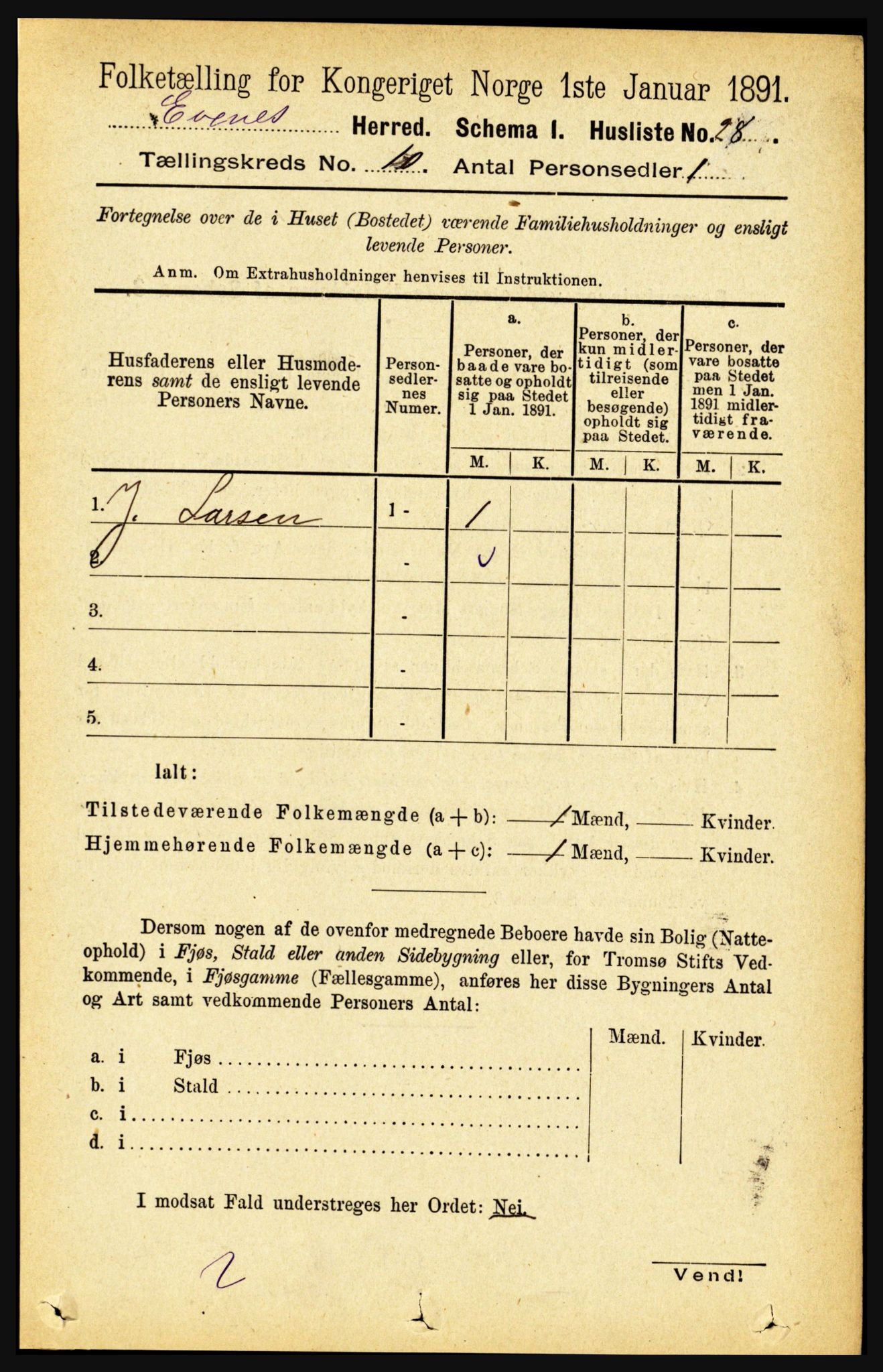 RA, Folketelling 1891 for 1853 Evenes herred, 1891, s. 3116