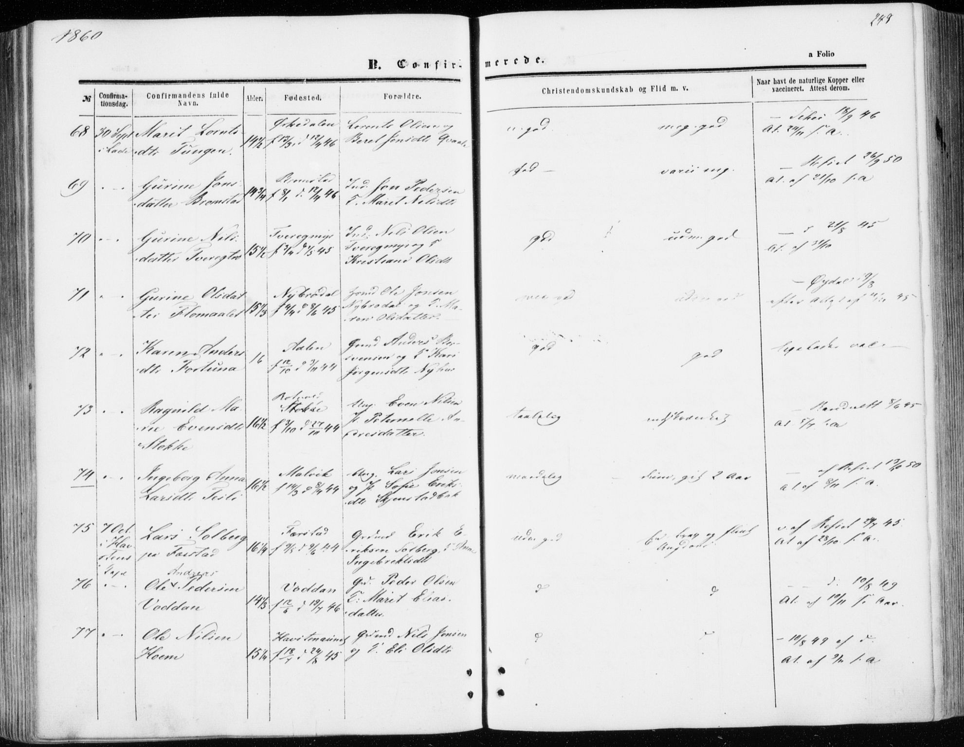 Ministerialprotokoller, klokkerbøker og fødselsregistre - Sør-Trøndelag, SAT/A-1456/606/L0292: Ministerialbok nr. 606A07, 1856-1865, s. 248
