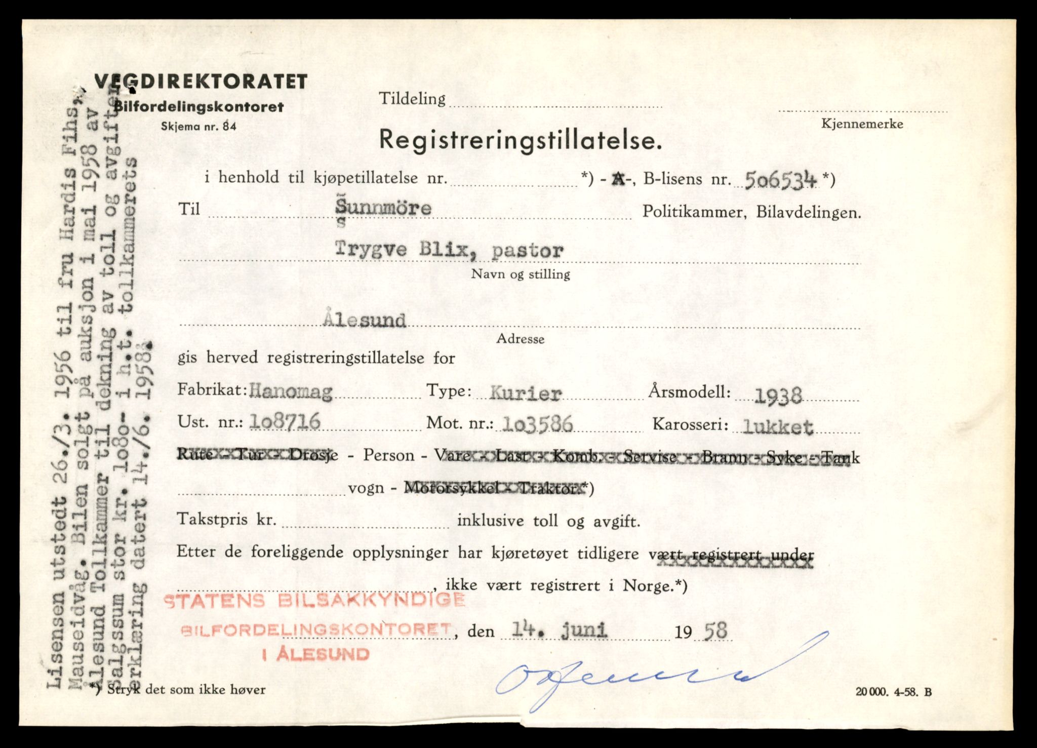 Møre og Romsdal vegkontor - Ålesund trafikkstasjon, AV/SAT-A-4099/F/Fe/L0047: Registreringskort for kjøretøy T 14580 - T 14720, 1927-1998, s. 341