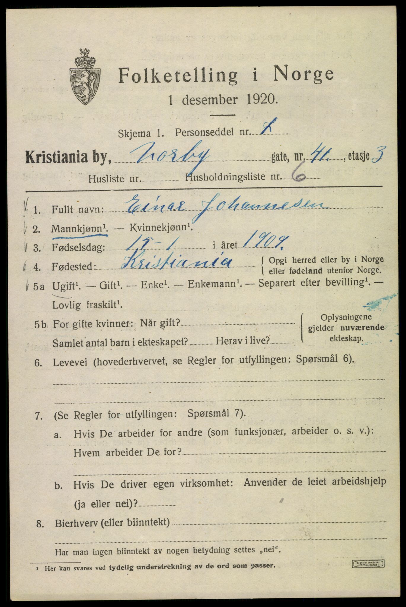 SAO, Folketelling 1920 for 0301 Kristiania kjøpstad, 1920, s. 420223