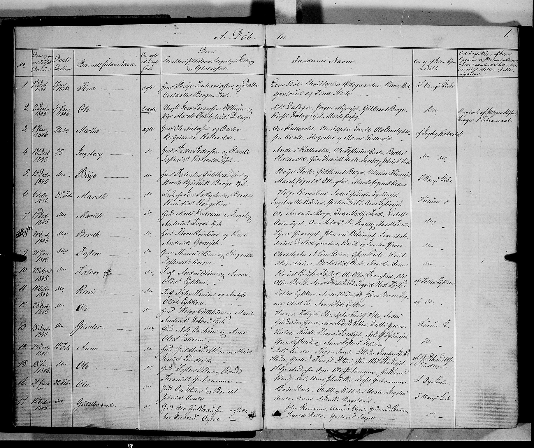Vang prestekontor, Valdres, AV/SAH-PREST-140/H/Ha/L0006: Ministerialbok nr. 6, 1846-1864, s. 1
