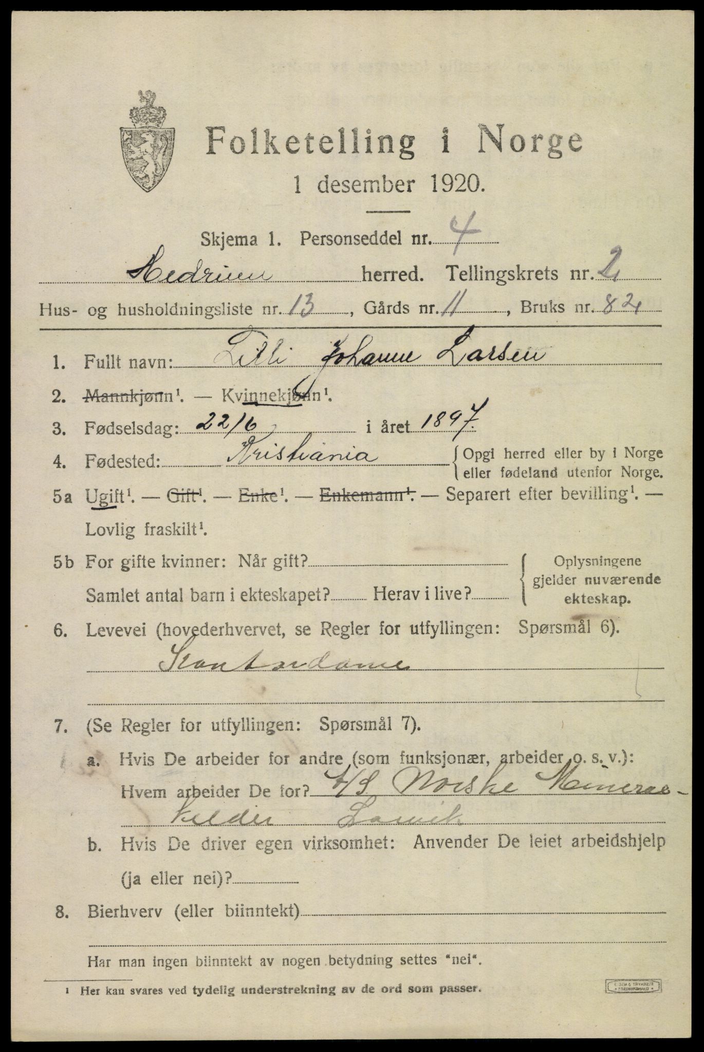 SAKO, Folketelling 1920 for 0727 Hedrum herred, 1920, s. 2559