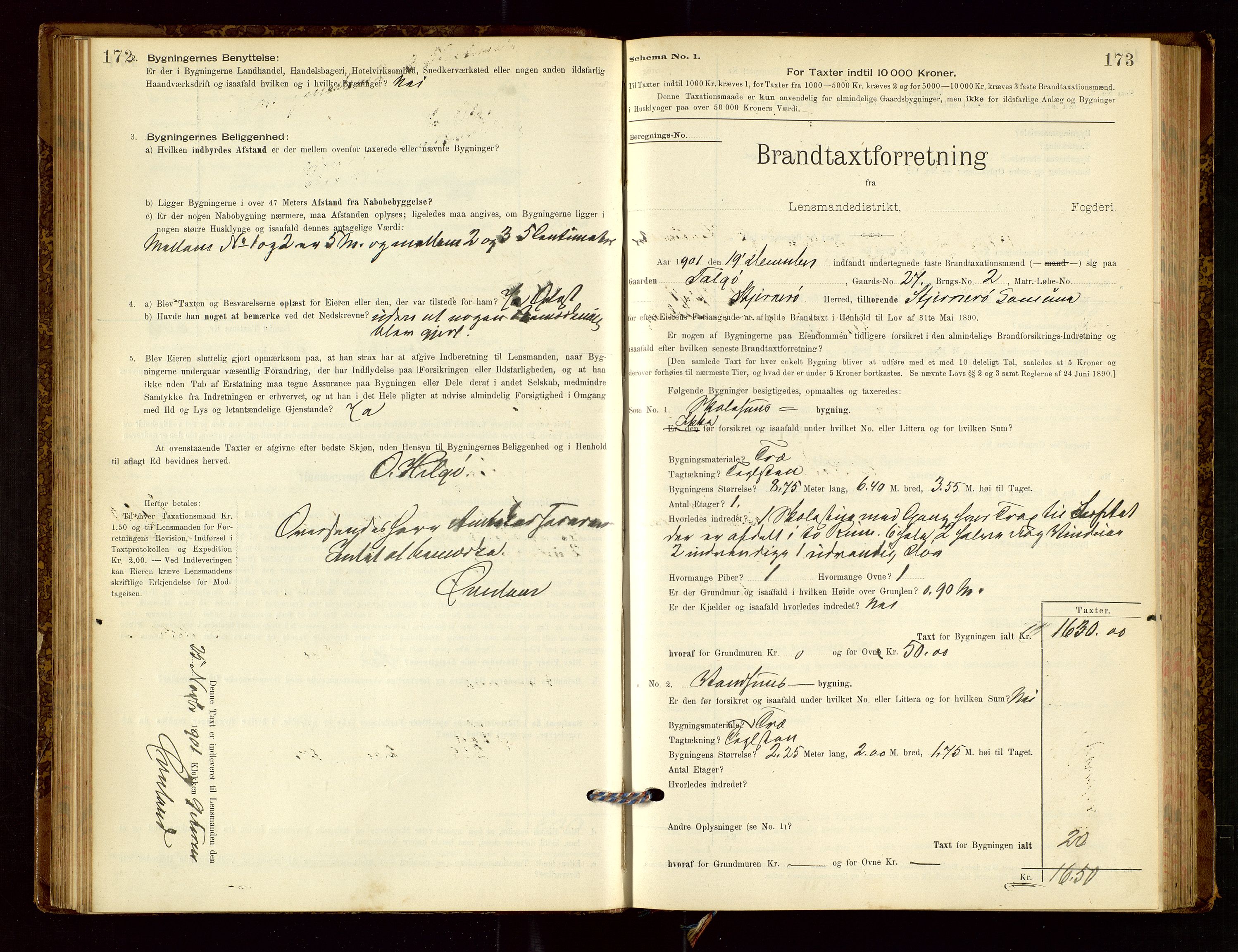 Nedstrand lensmannskontor, SAST/A-100236/Gob/L0001: "Brandtaxationsprotokol for Nerstrand Lensmandsdistrikt Ryfylke fogderi", 1895-1915, s. 172-173