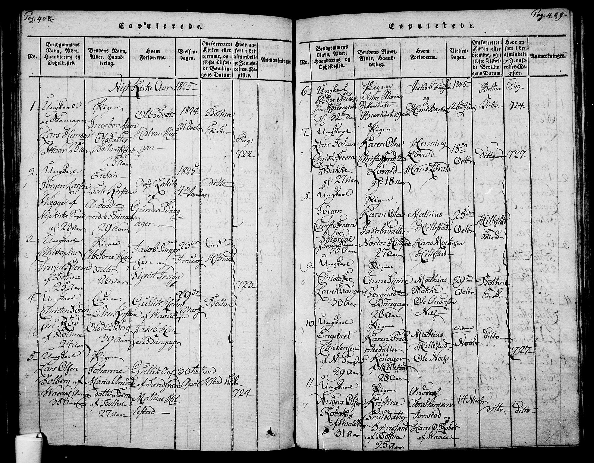Botne kirkebøker, AV/SAKO-A-340/F/Fa/L0005: Ministerialbok nr. I 5, 1814-1836, s. 408-409