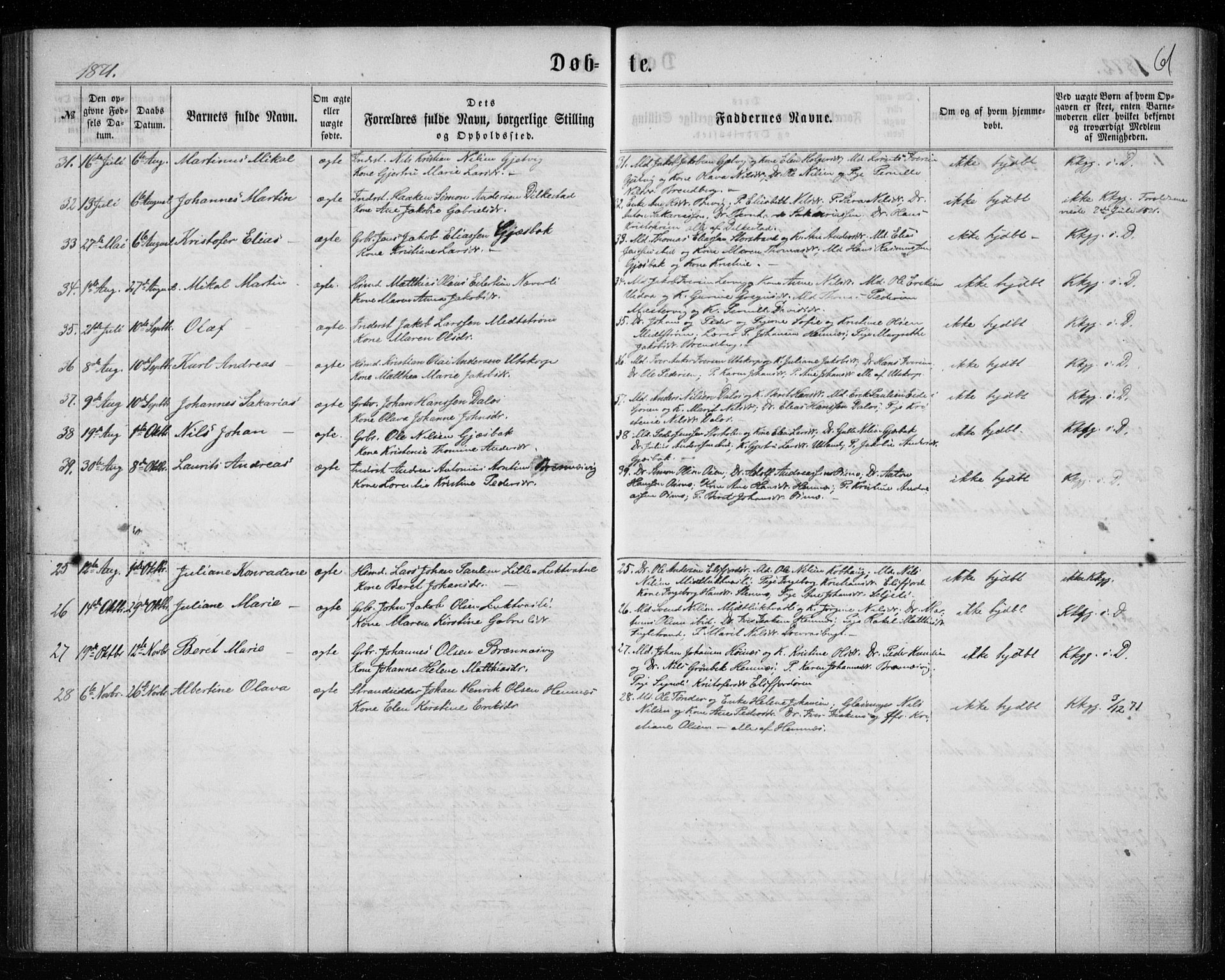 Ministerialprotokoller, klokkerbøker og fødselsregistre - Nordland, AV/SAT-A-1459/825/L0356: Ministerialbok nr. 825A10, 1861-1878, s. 61