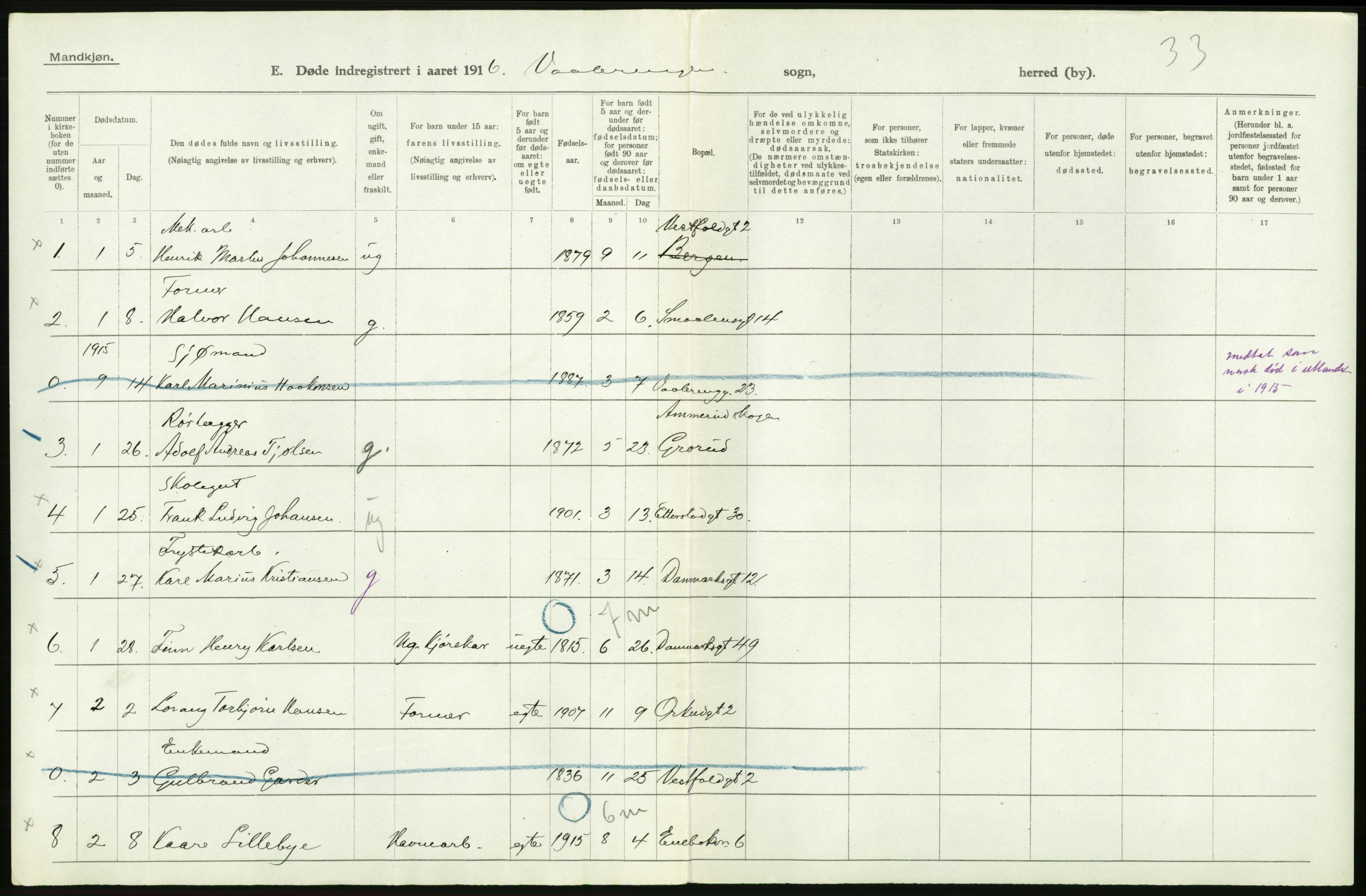 Statistisk sentralbyrå, Sosiodemografiske emner, Befolkning, AV/RA-S-2228/D/Df/Dfb/Dfbf/L0009: Kristiania: Døde., 1916, s. 360