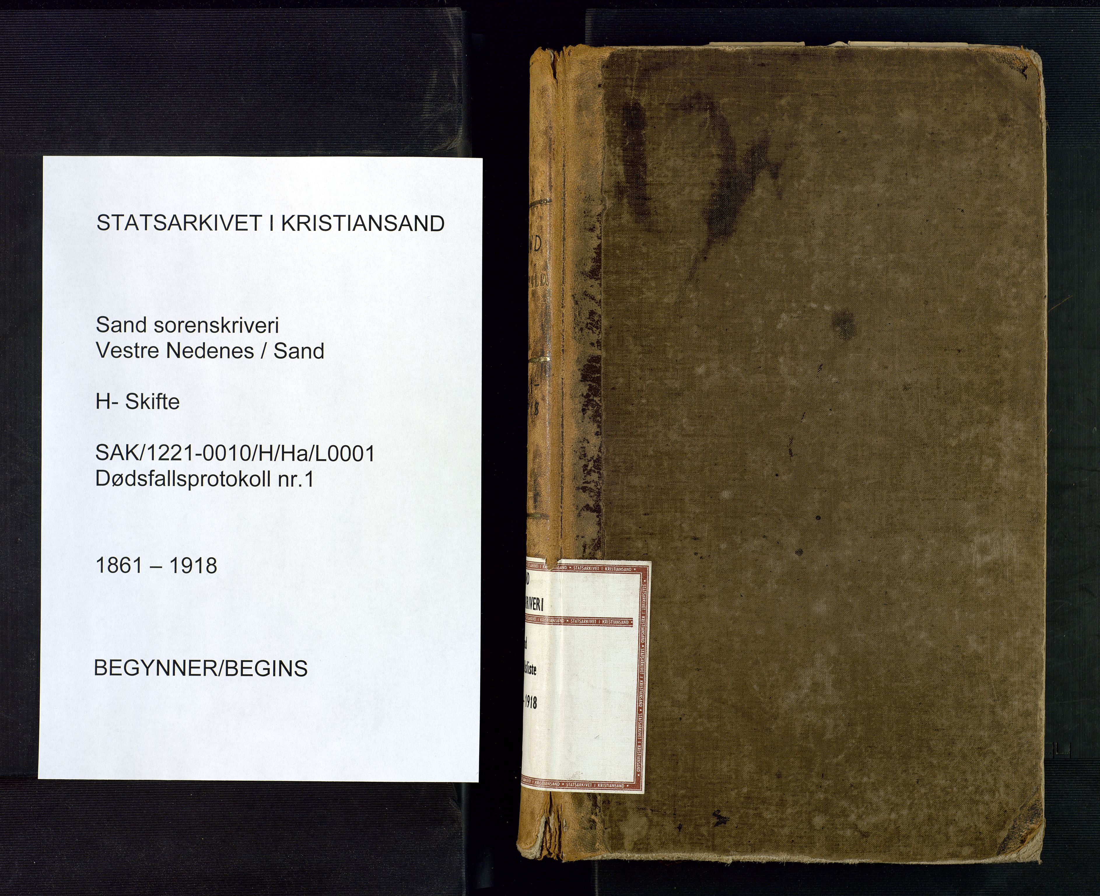 Vestre Nedenes/Sand sorenskriveri, AV/SAK-1221-0010/H/Ha/L0001: Dødsfallsliste, 1861-1918