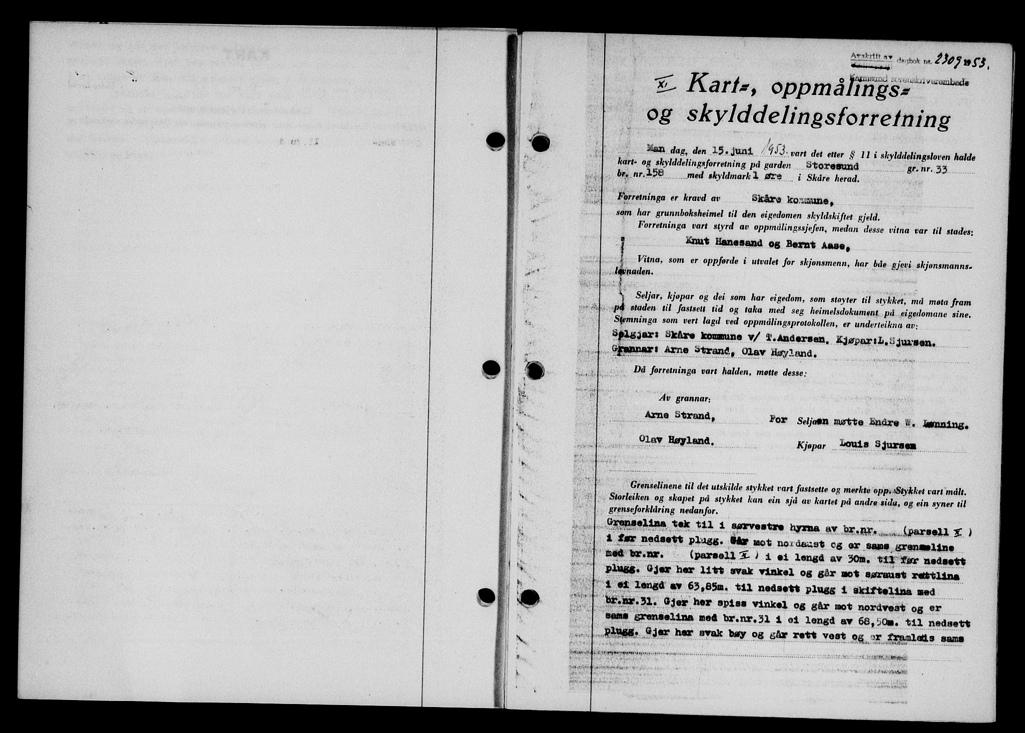 Karmsund sorenskriveri, SAST/A-100311/01/II/IIB/L0109: Pantebok nr. 89A, 1953-1953, Dagboknr: 2309/1953
