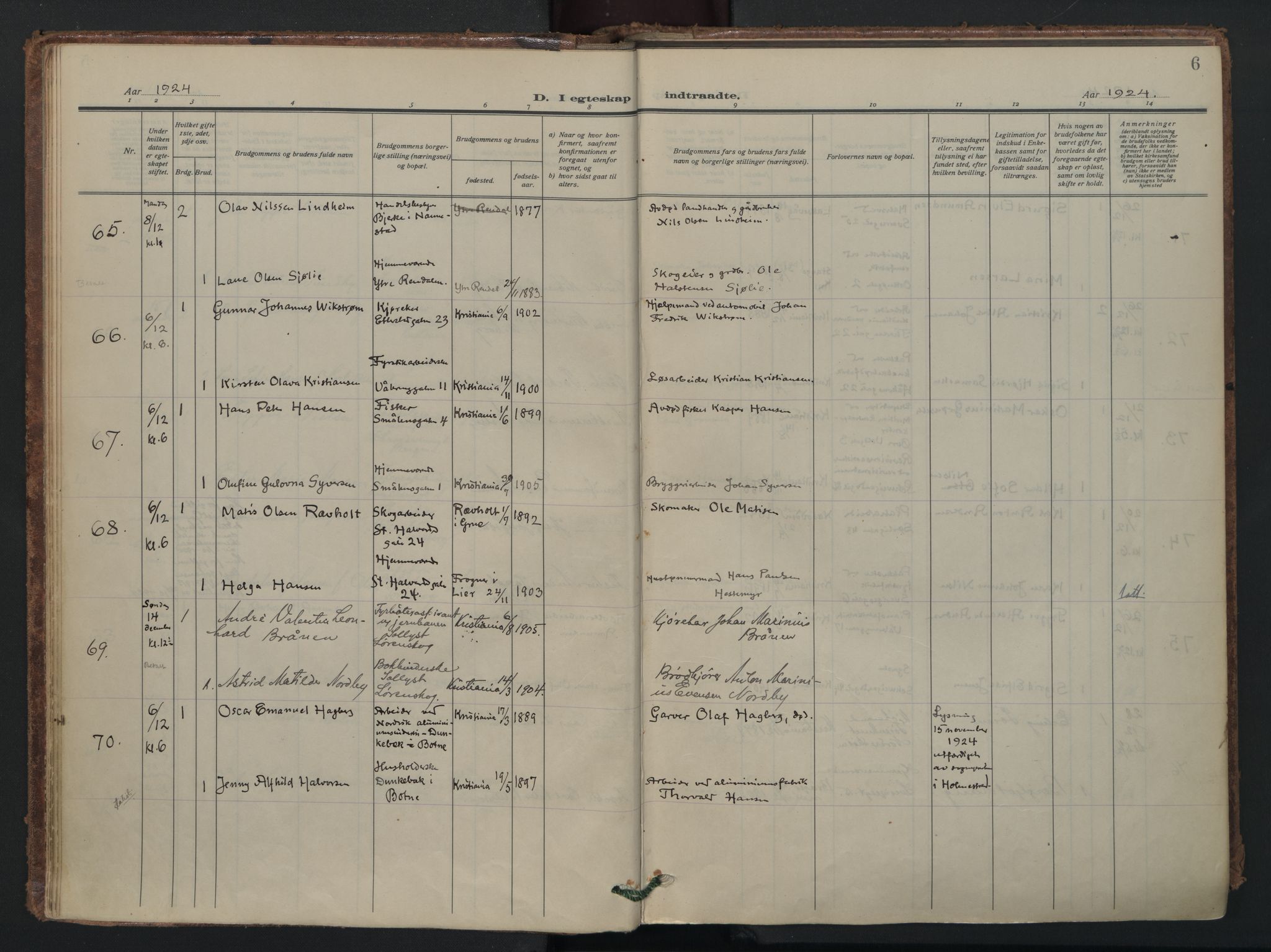 Vålerengen prestekontor Kirkebøker, AV/SAO-A-10878/F/Fa/L0005: Ministerialbok nr. 5, 1924-1936, s. 6