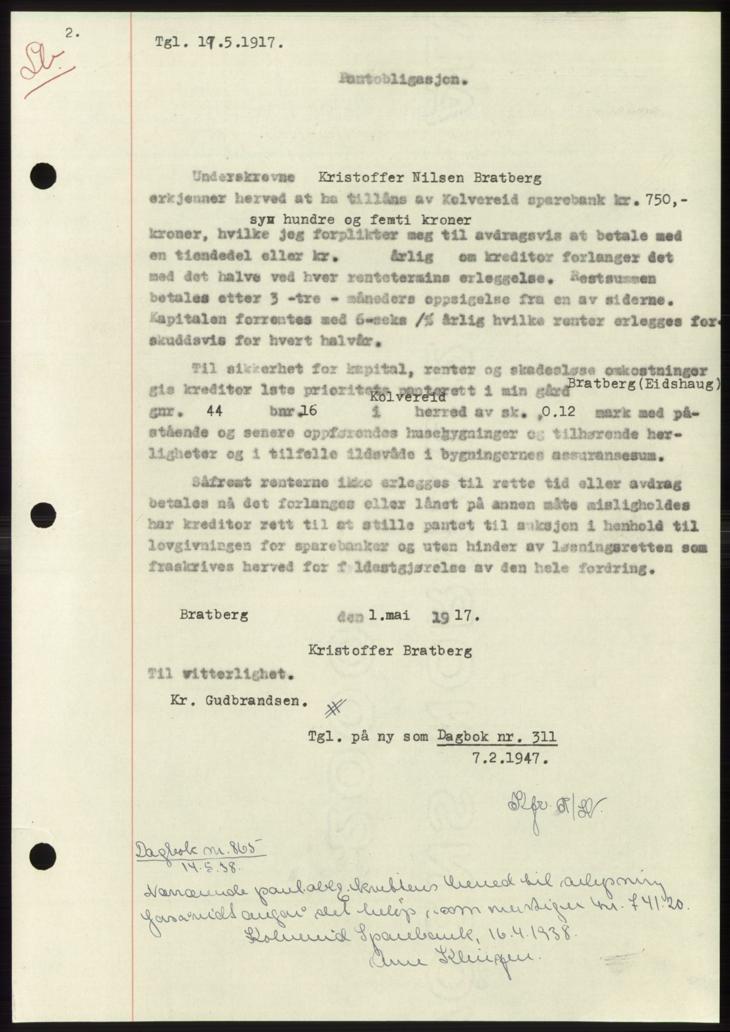 Namdal sorenskriveri, SAT/A-4133/1/2/2C: Pantebok nr. -, 1916-1921, Tingl.dato: 19.05.1917