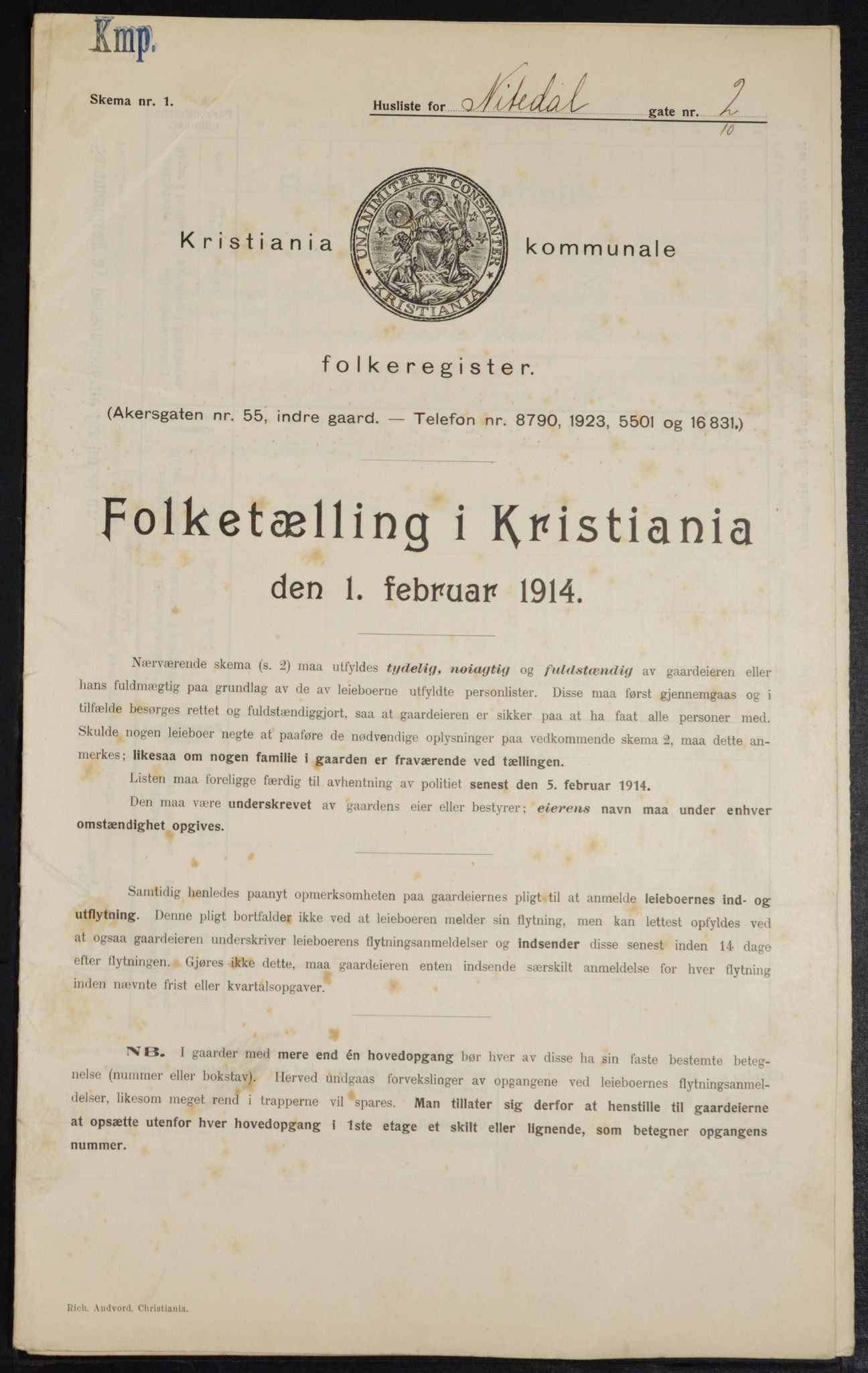 OBA, Kommunal folketelling 1.2.1914 for Kristiania, 1914, s. 71219