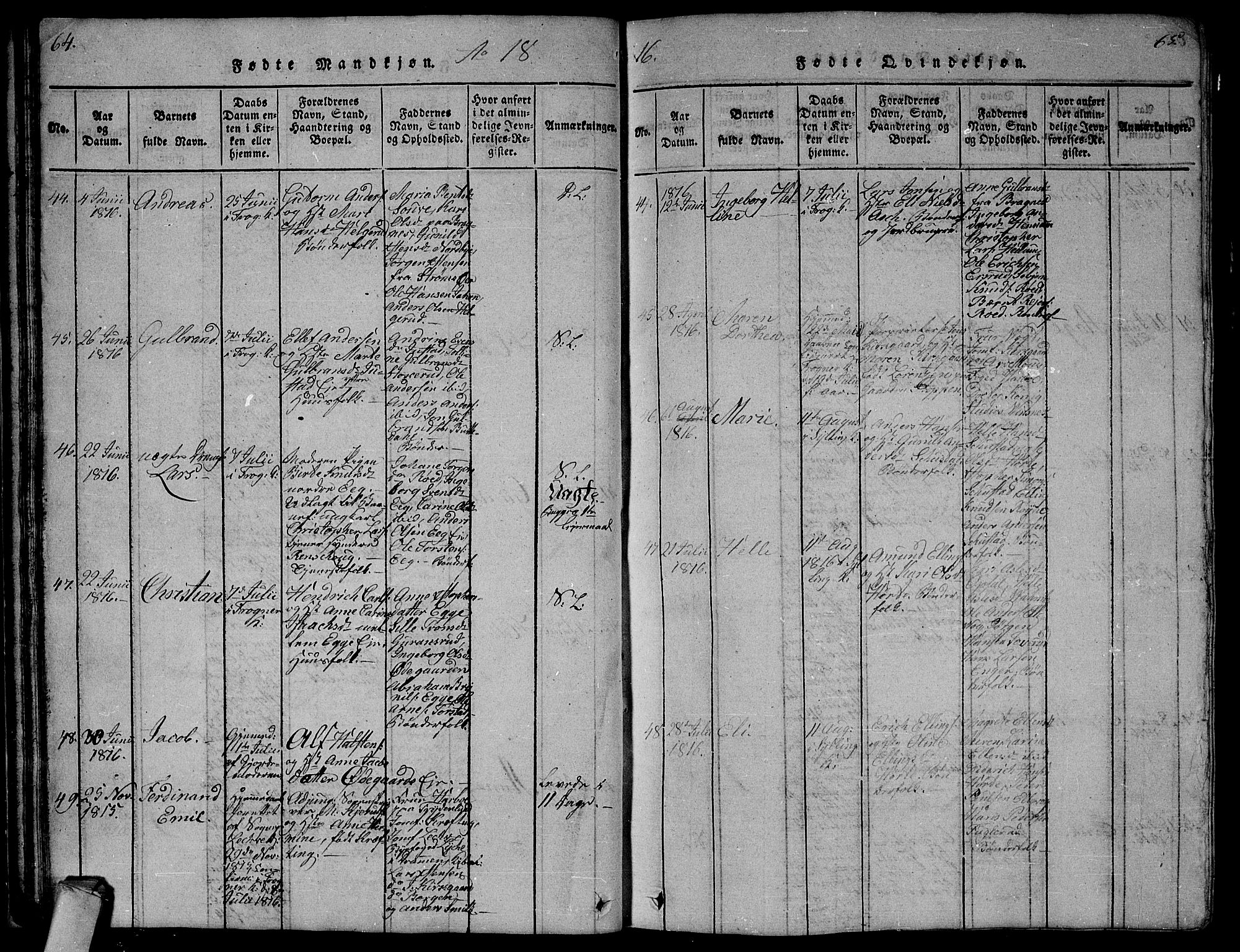 Lier kirkebøker, AV/SAKO-A-230/G/Ga/L0001: Klokkerbok nr. I 1, 1813-1824, s. 64-65