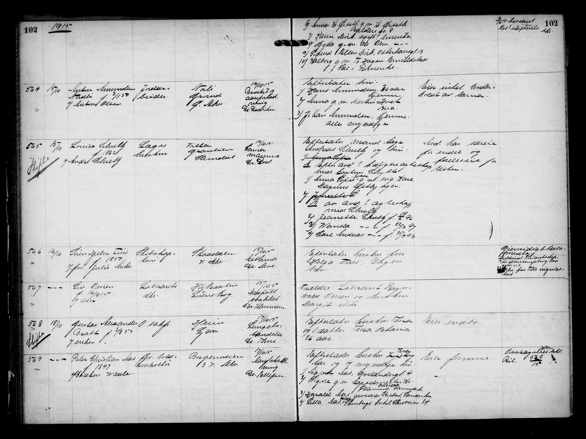 Aker kriminaldommer, skifte- og auksjonsforvalterembete, AV/SAO-A-10452/H/Hb/Hba/Hbaa/L0004: Dødsfallsprotokoll, 1914-1918, s. 102