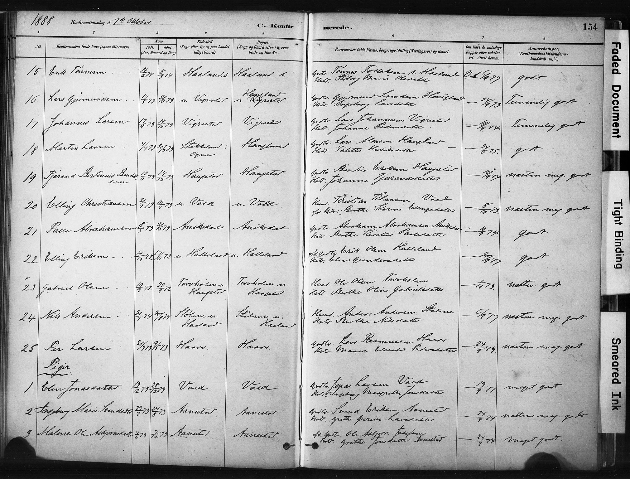 Hå sokneprestkontor, AV/SAST-A-101801/001/30BA/L0011: Ministerialbok nr. A 10, 1879-1900, s. 154
