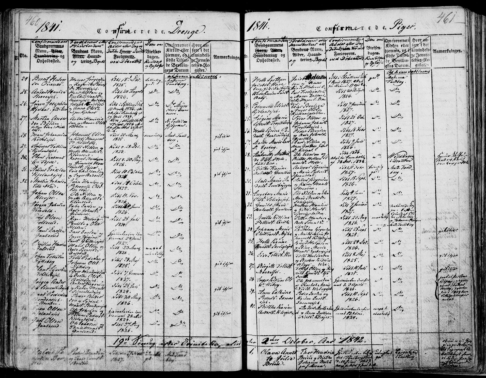 Sande Kirkebøker, AV/SAKO-A-53/F/Fa/L0003: Ministerialbok nr. 3, 1814-1847, s. 460-461