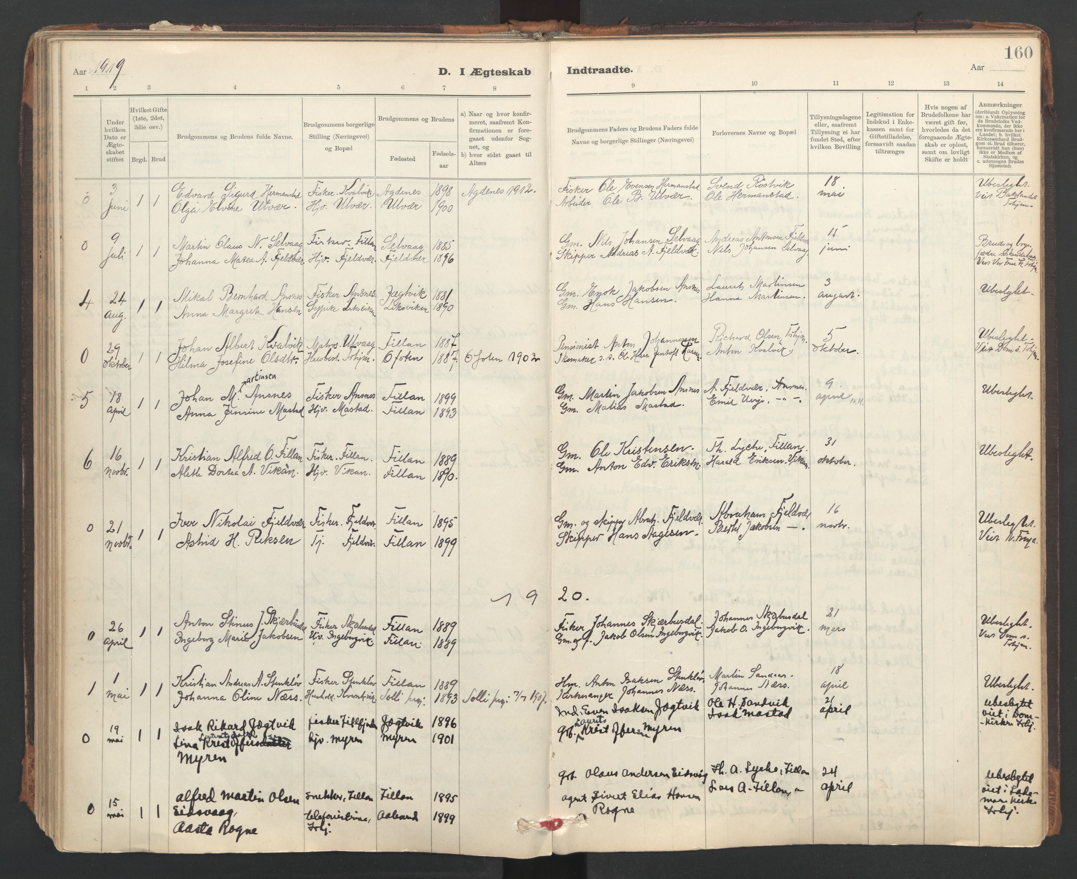 Ministerialprotokoller, klokkerbøker og fødselsregistre - Sør-Trøndelag, AV/SAT-A-1456/637/L0559: Ministerialbok nr. 637A02, 1899-1923, s. 160