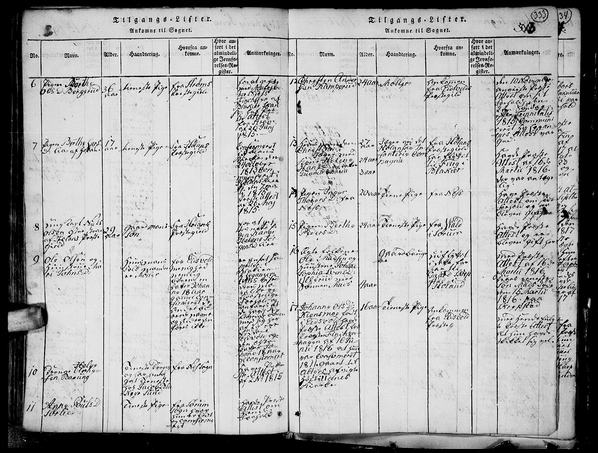 Aurskog prestekontor Kirkebøker, AV/SAO-A-10304a/G/Ga/L0001: Klokkerbok nr. I 1, 1814-1829, s. 333