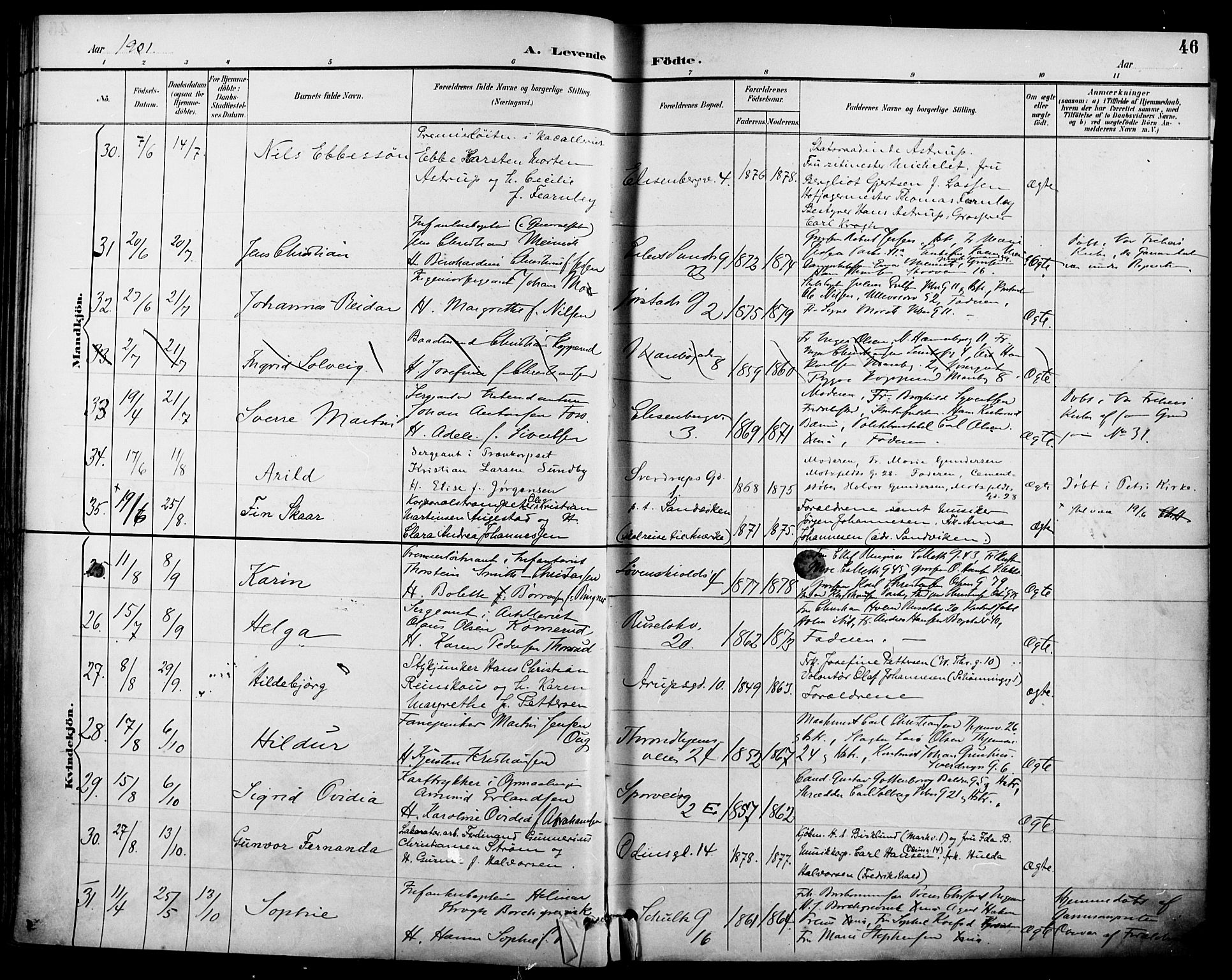 Garnisonsmenigheten Kirkebøker, AV/SAO-A-10846/F/Fa/L0013: Ministerialbok nr. 13, 1894-1904, s. 46