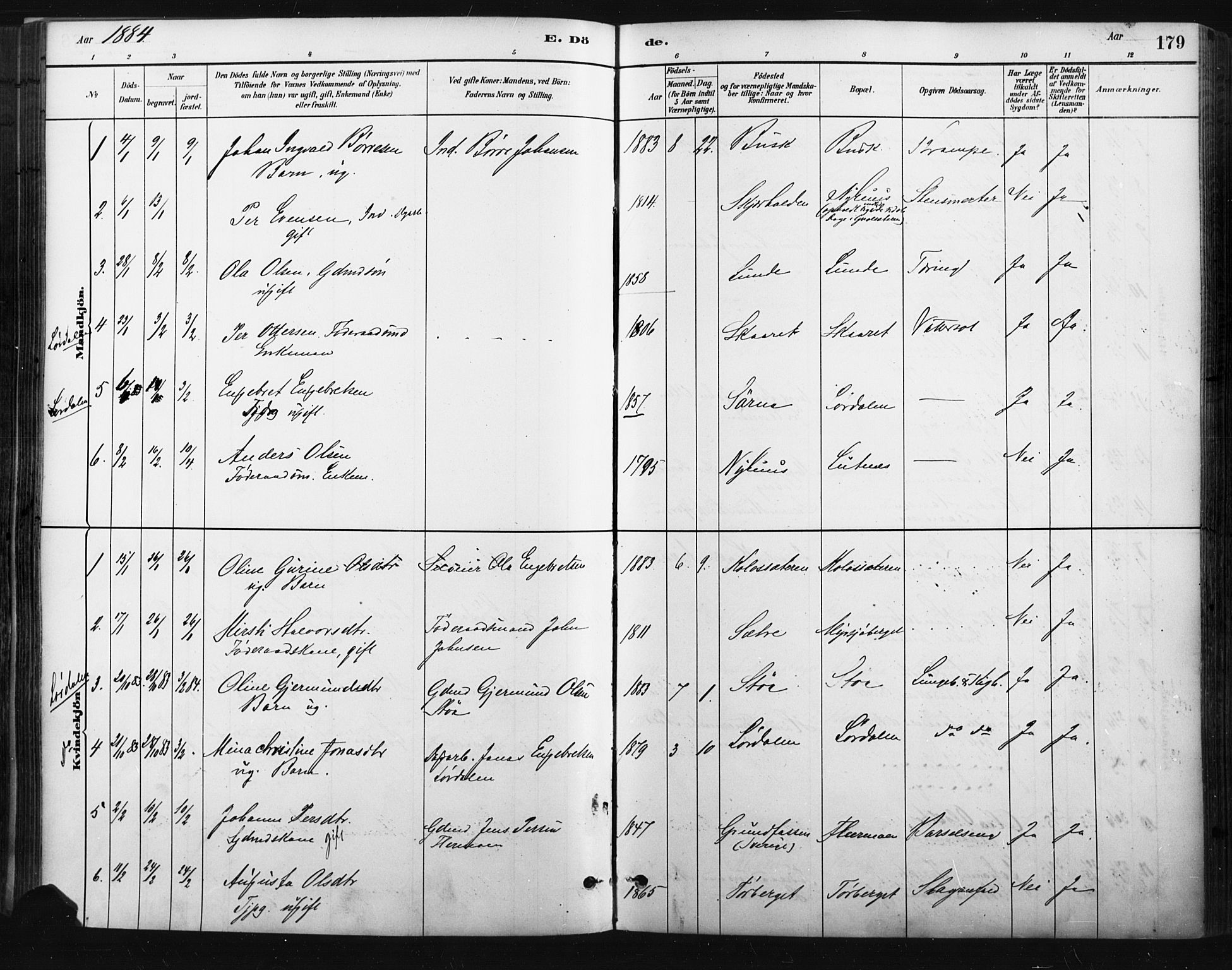 Trysil prestekontor, AV/SAH-PREST-046/H/Ha/Haa/L0009: Ministerialbok nr. 9, 1881-1897, s. 179