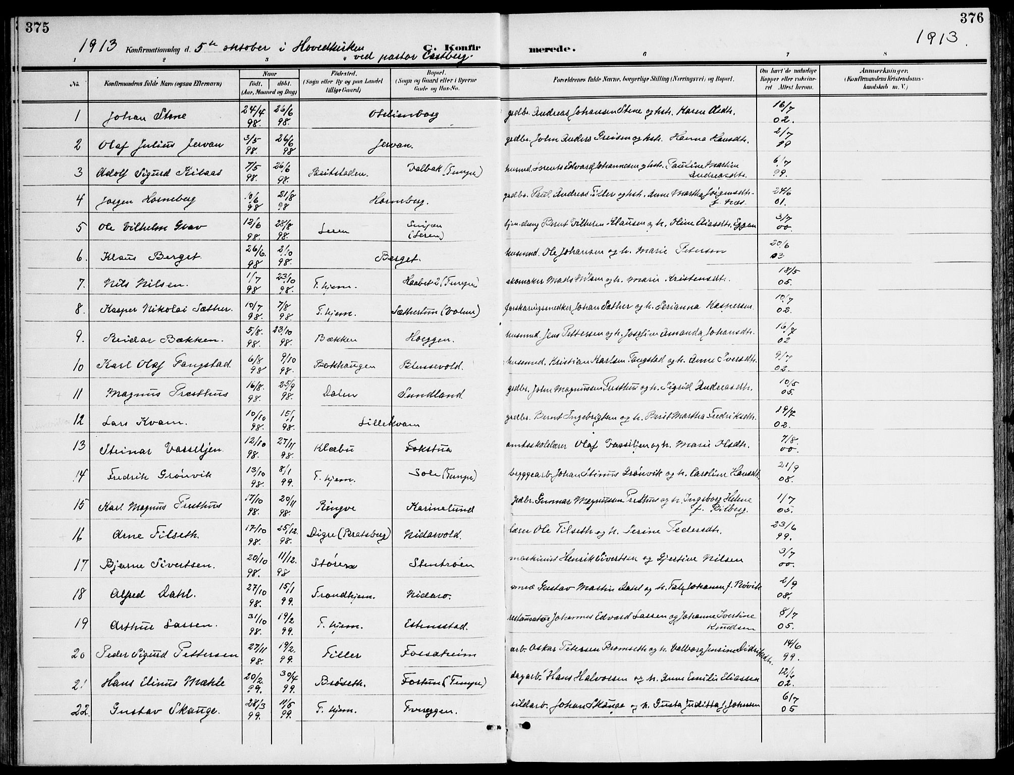 Ministerialprotokoller, klokkerbøker og fødselsregistre - Sør-Trøndelag, AV/SAT-A-1456/607/L0320: Ministerialbok nr. 607A04, 1907-1915, s. 375-376