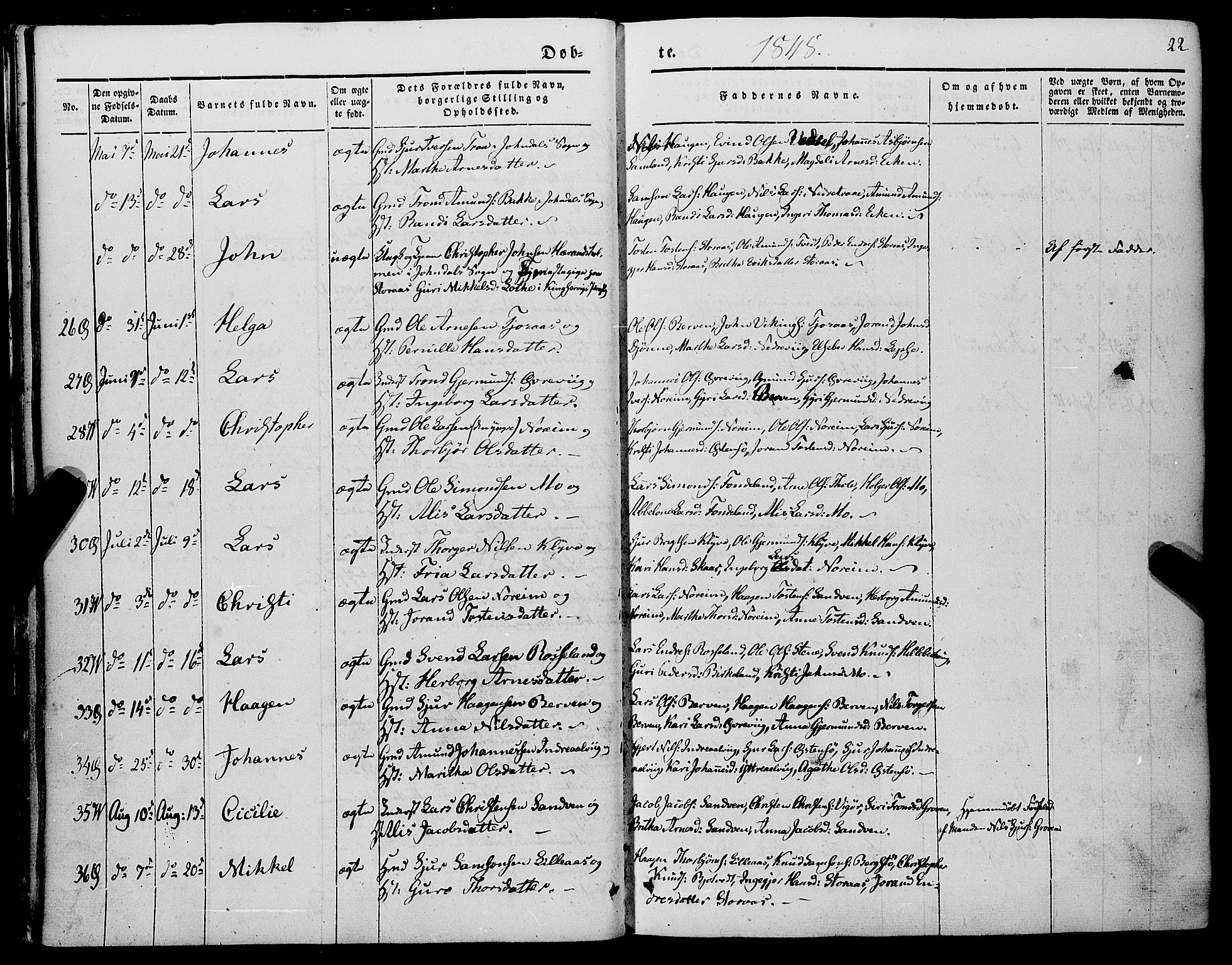 Kvam sokneprestembete, AV/SAB-A-76201/H/Haa: Ministerialbok nr. A 8, 1844-1863, s. 22