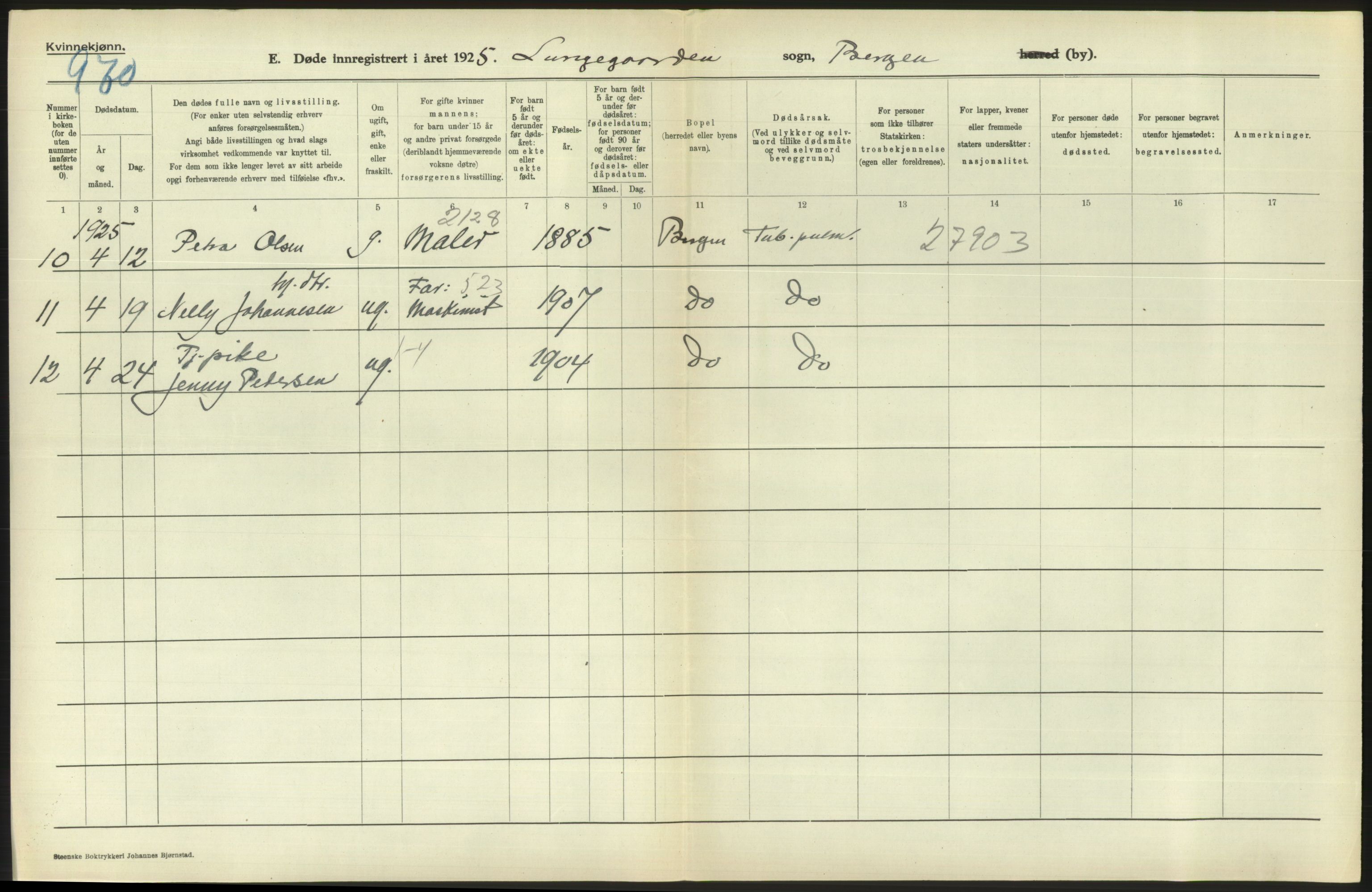 Statistisk sentralbyrå, Sosiodemografiske emner, Befolkning, AV/RA-S-2228/D/Df/Dfc/Dfce/L0029: Bergen: Gifte, døde., 1925, s. 778