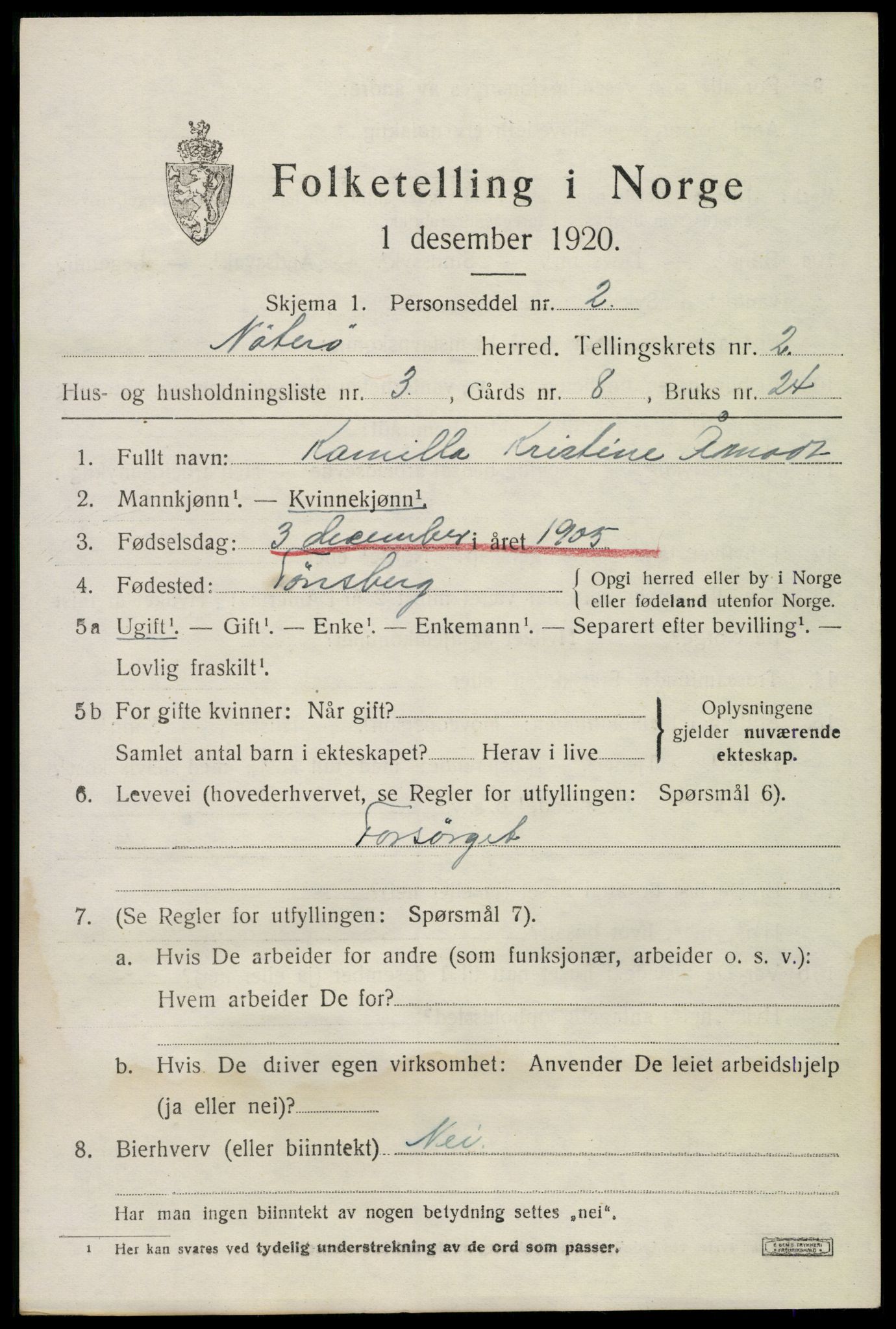 SAKO, Folketelling 1920 for 0722 Nøtterøy herred, 1920, s. 4089
