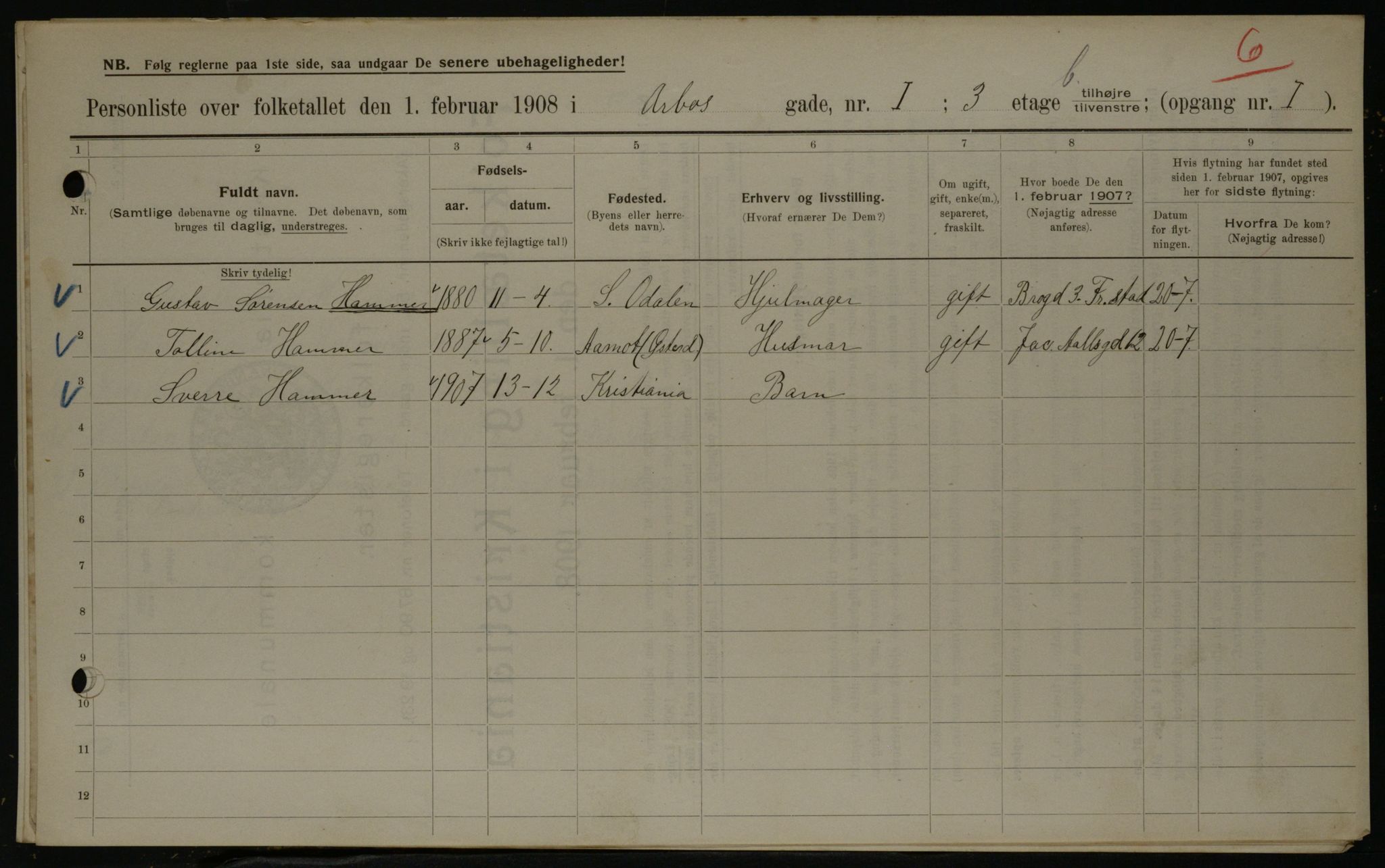 OBA, Kommunal folketelling 1.2.1908 for Kristiania kjøpstad, 1908, s. 1912