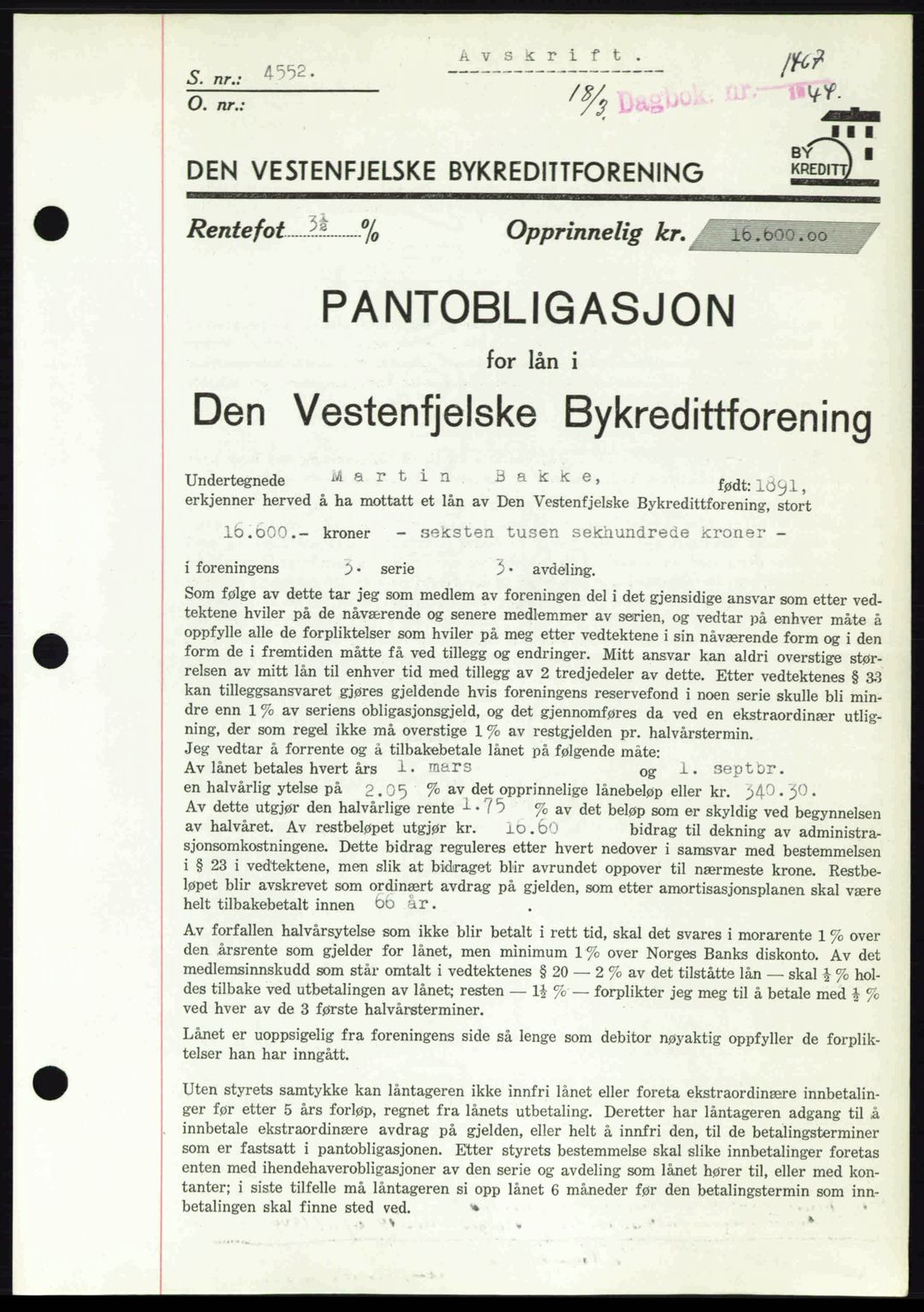 Byfogd og Byskriver i Bergen, SAB/A-3401/03/03Bd/L0001: Pantebok nr. B1-25, 1936-1945, Dagboknr: 1467/1944