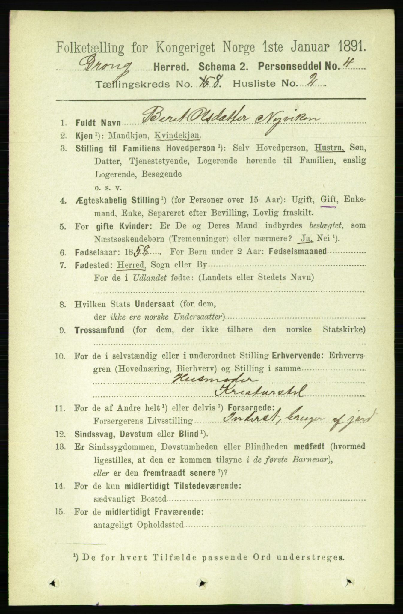RA, Folketelling 1891 for 1742 Grong herred, 1891, s. 2839