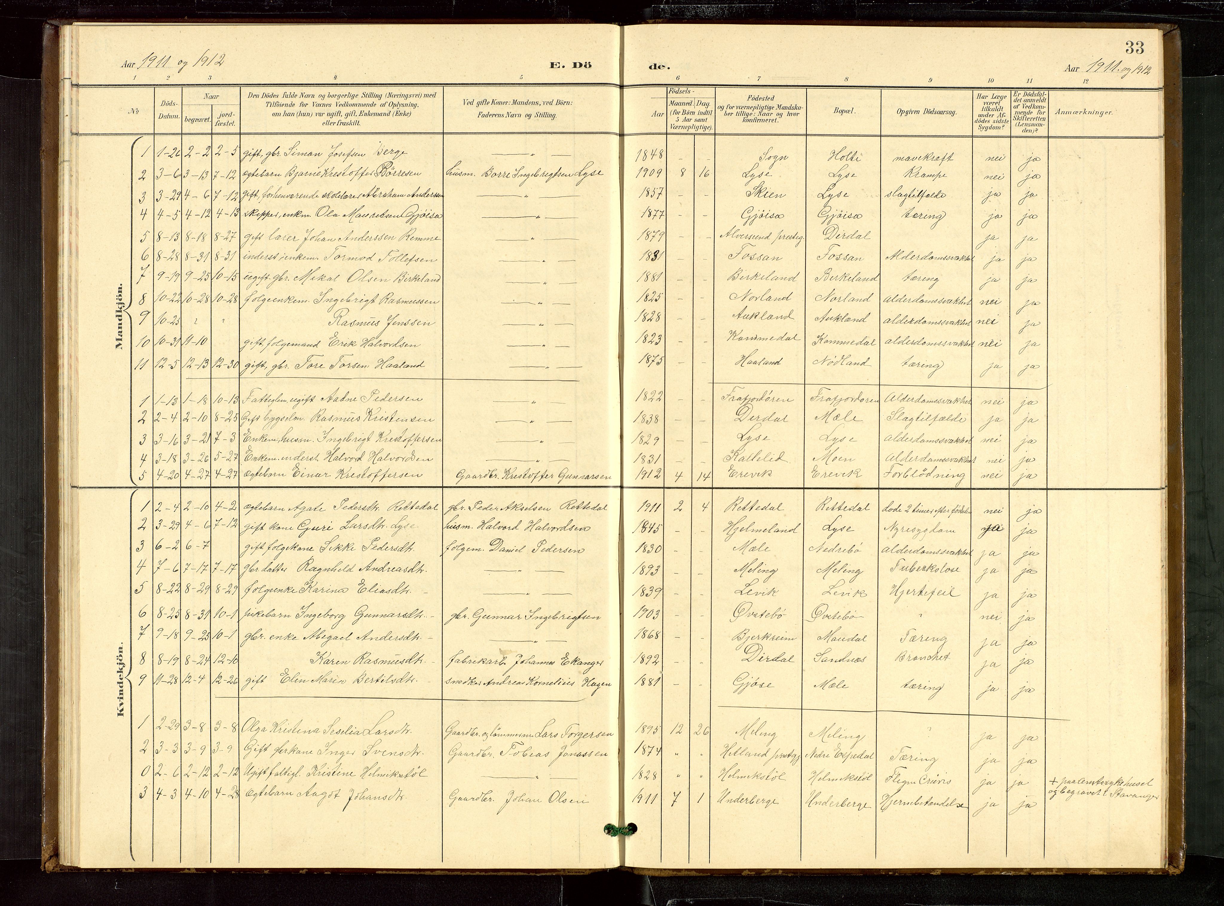 Høgsfjord sokneprestkontor, AV/SAST-A-101624/H/Ha/Hab/L0010: Klokkerbok nr. B 10, 1900-1922, s. 33