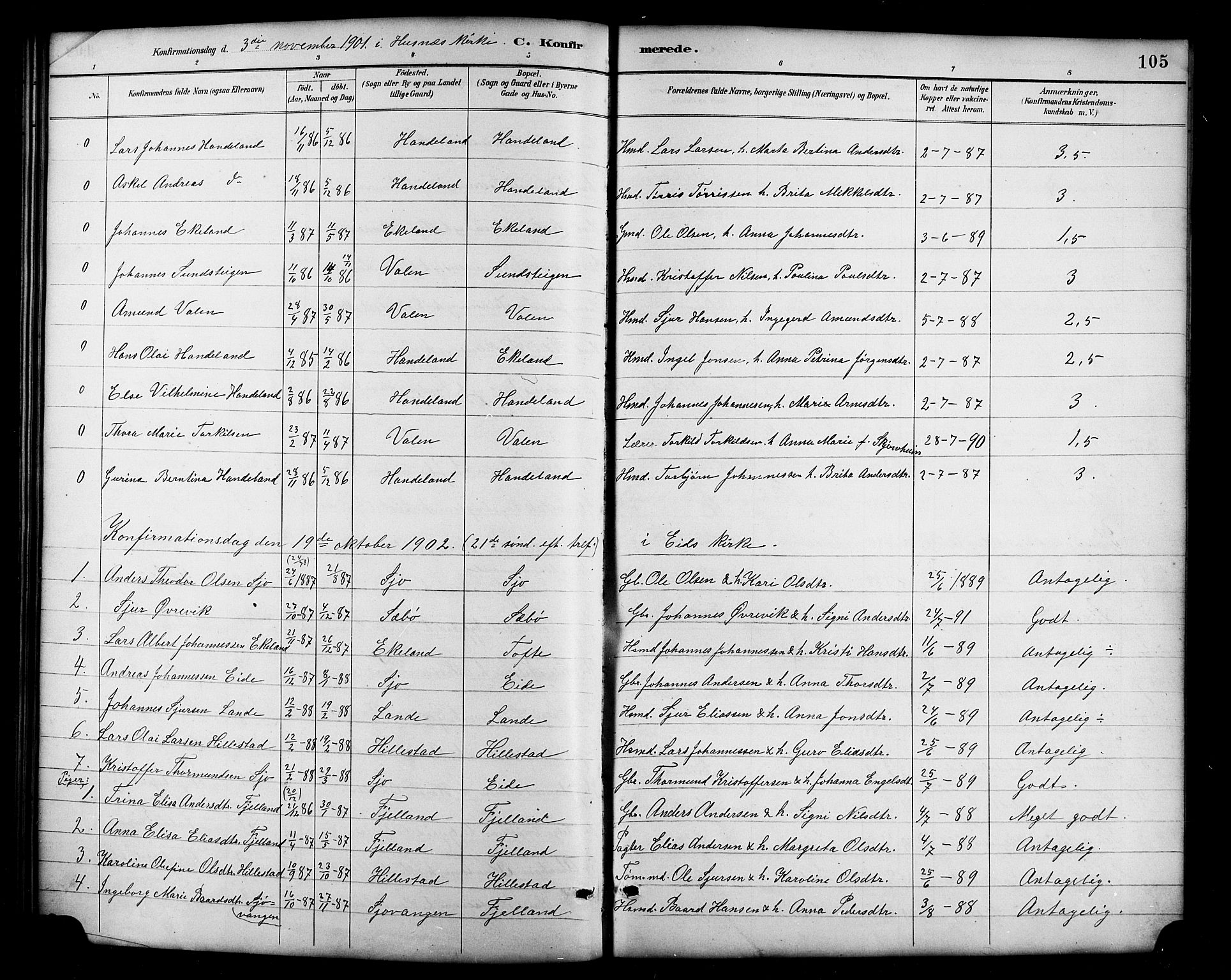 Fjelberg sokneprestembete, AV/SAB-A-75201/H/Hab: Klokkerbok nr. B 4, 1889-1919, s. 105