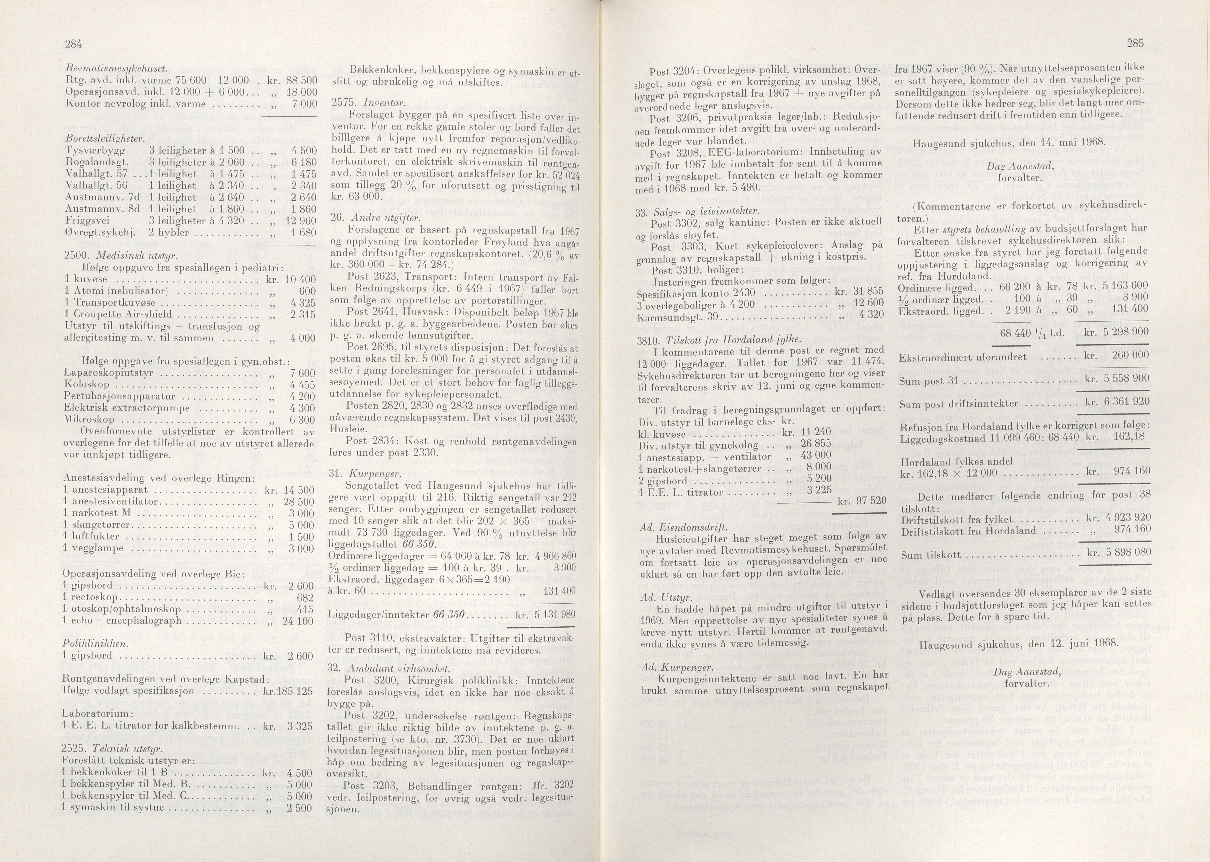 Rogaland fylkeskommune - Fylkesrådmannen , IKAR/A-900/A/Aa/Aaa/L0088: Møtebok , 1968, s. 284-285