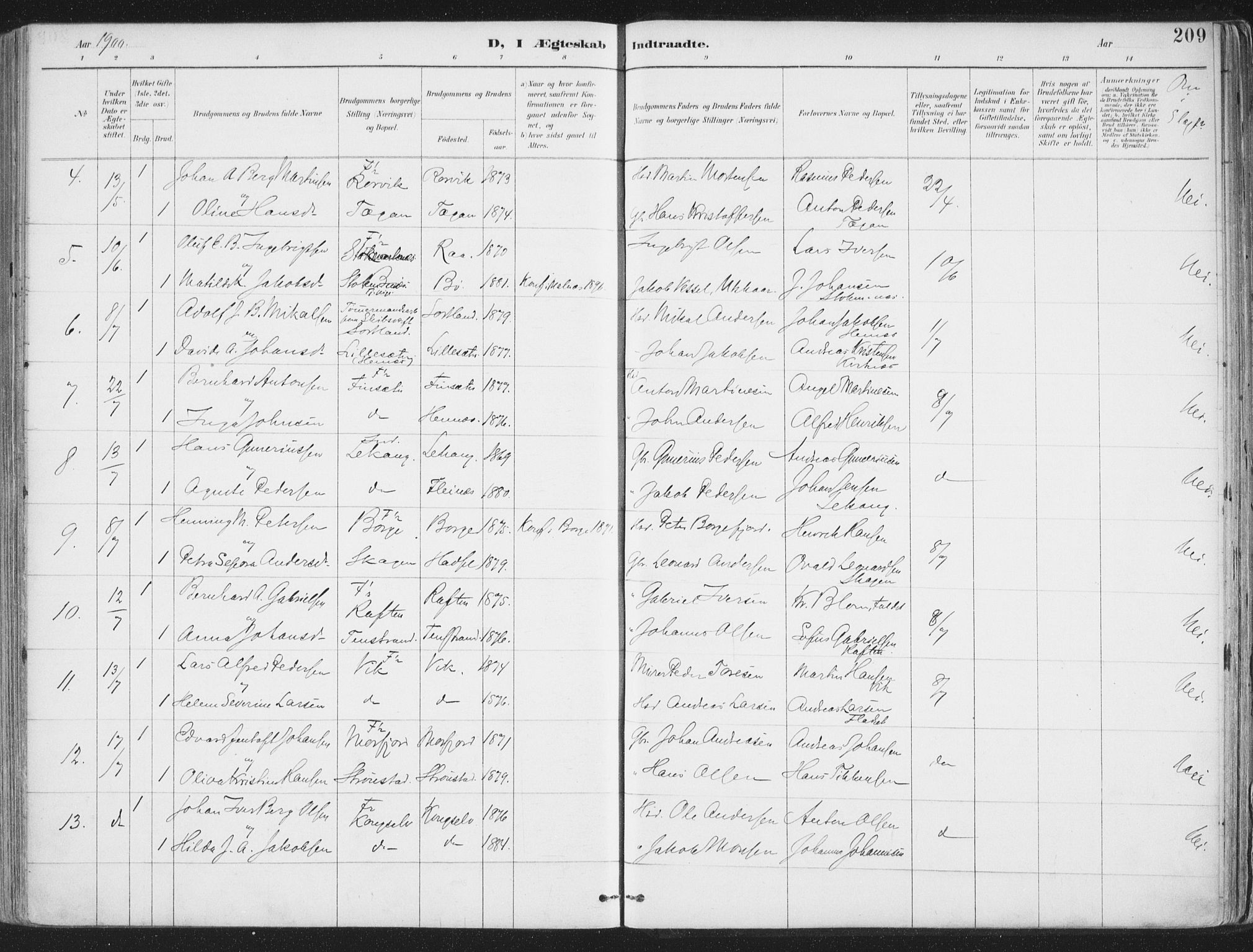 Ministerialprotokoller, klokkerbøker og fødselsregistre - Nordland, AV/SAT-A-1459/888/L1246: Ministerialbok nr. 888A12, 1891-1903, s. 209